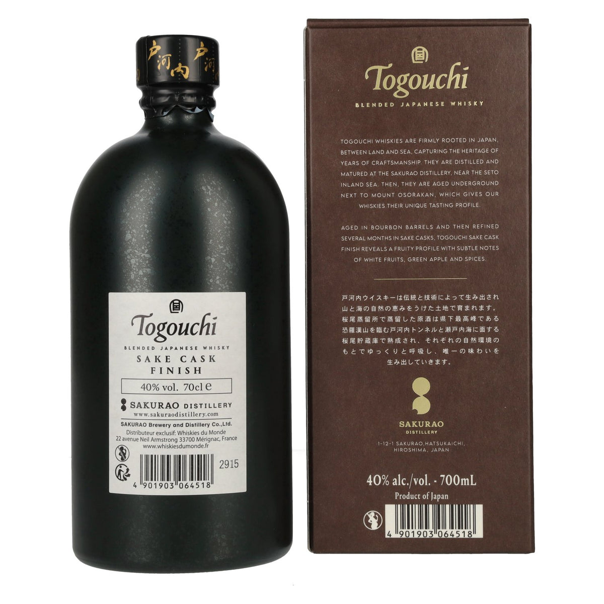 Togouchi Japanese Blended Whisky, Sake Cask Finish, 40% vol., 0.7 litres, in a gift box