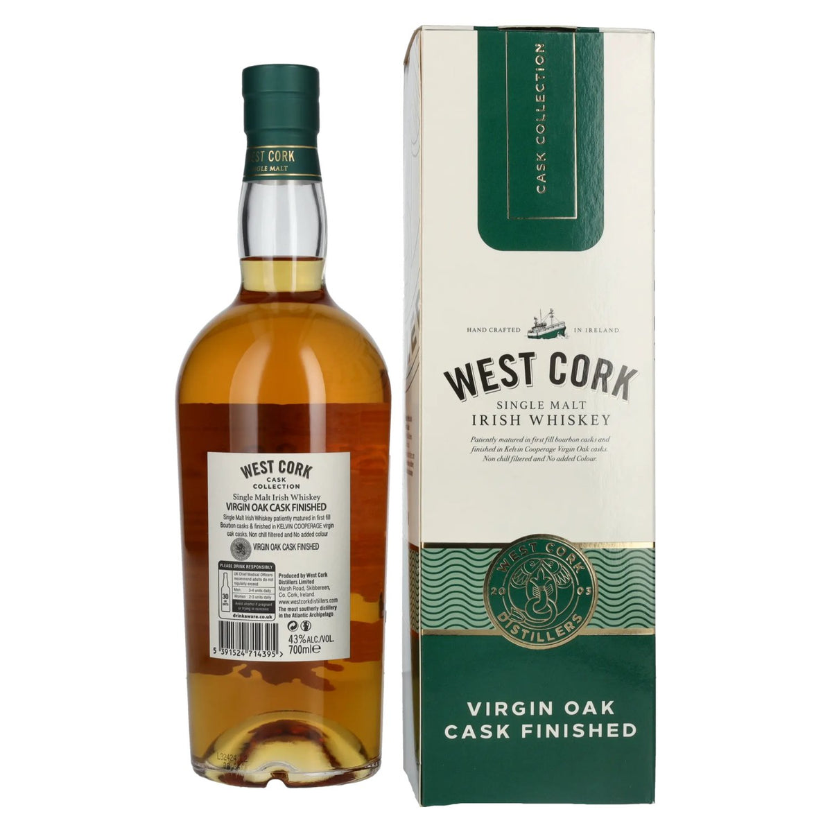 West Cork Irish Whiskey VIRGIN OAK CASK FINISHED 43% vol. 0.7l in a gift box