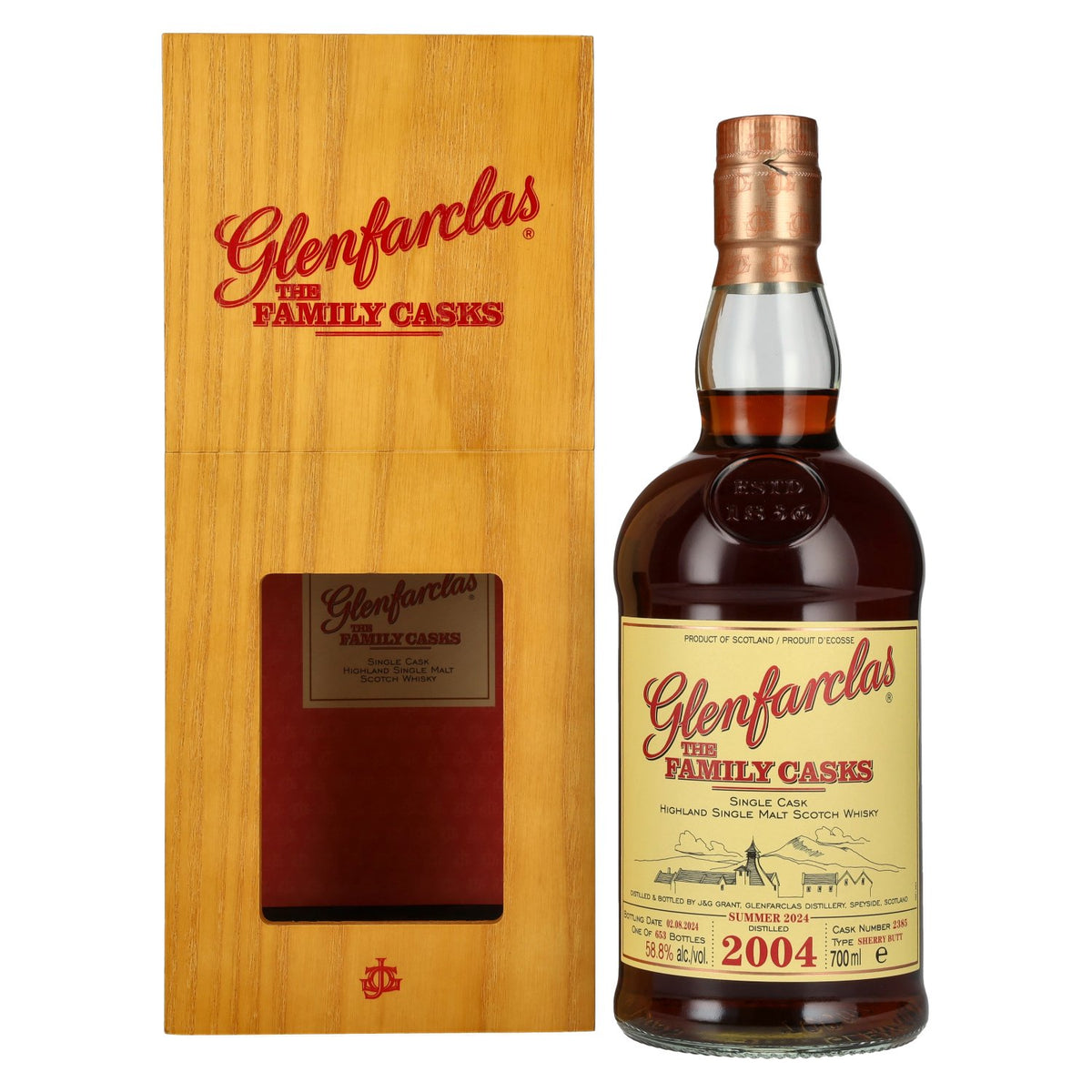Glenfarclas THE FAMILY CASKS Single Cask SUMMER 2024 Sherry Butt #2385 2004 58.8% Vol. 0.7l in wooden box