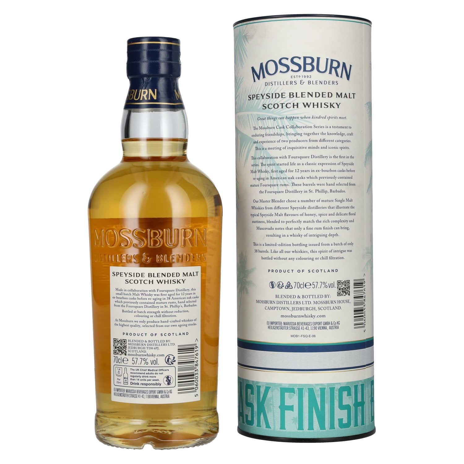 Mossburn FOURSQUARE 12 Years Old Rum Casks Whisky Batch Strength 57,7% Vol. 0,7l in Geschenkbox