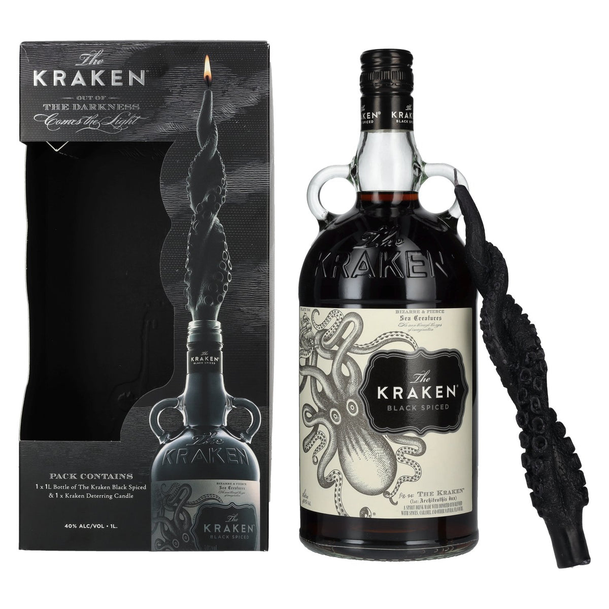 The Kraken Black Spiced 40% Vol. 1l in gift box with candle