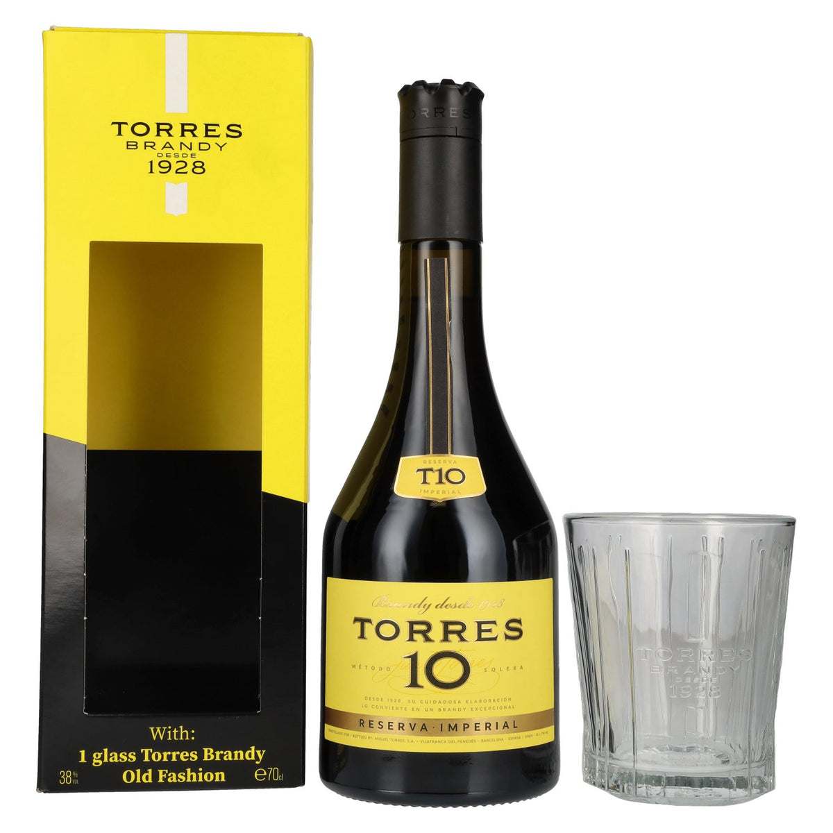 Torres 10 RESERVA IMPERIAL Brandy 38% Vol. 0.7l in Gift Box with Glass