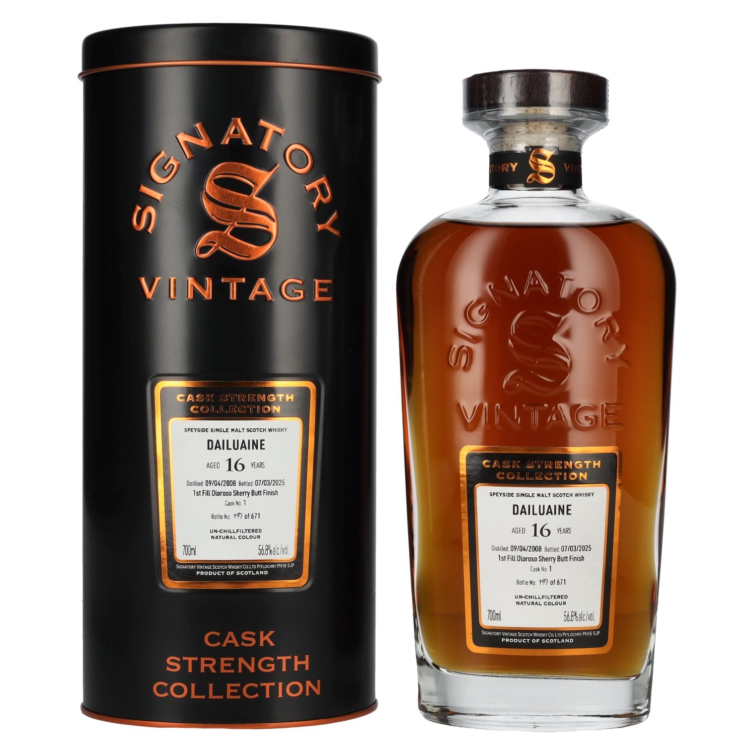 Signatory Vintage DAILUAINE 16 Years Old 1st Fill Oloroso Cask Strength #1 2008 56.8% Vol. 0.7l in Tin Box