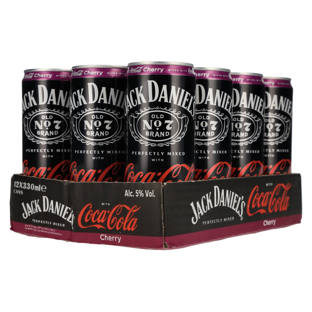 Jack Daniel's No. 7 Whisky &amp; Coca Cola CHERRY 5% ABV, 12 x 0.33-litre tins (deposit)