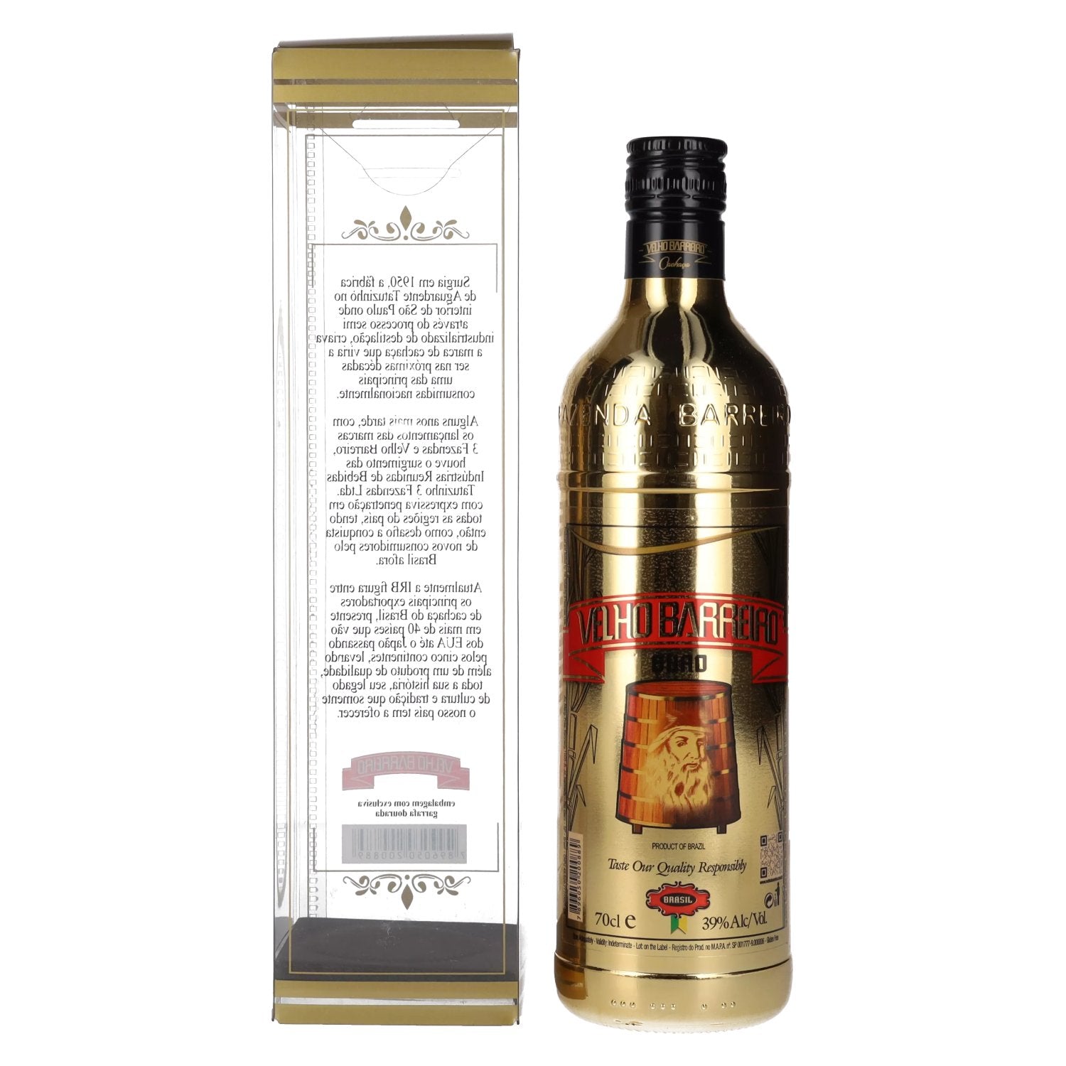 Velho Barreiro OURO Cachaça 39% Vol. 0.7l in gift box