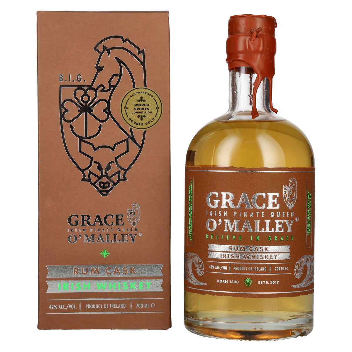 Grace O' Malley Irish Pirate Queen Whiskey Rum Cask 42% Vol. 0.7L in Gift Box