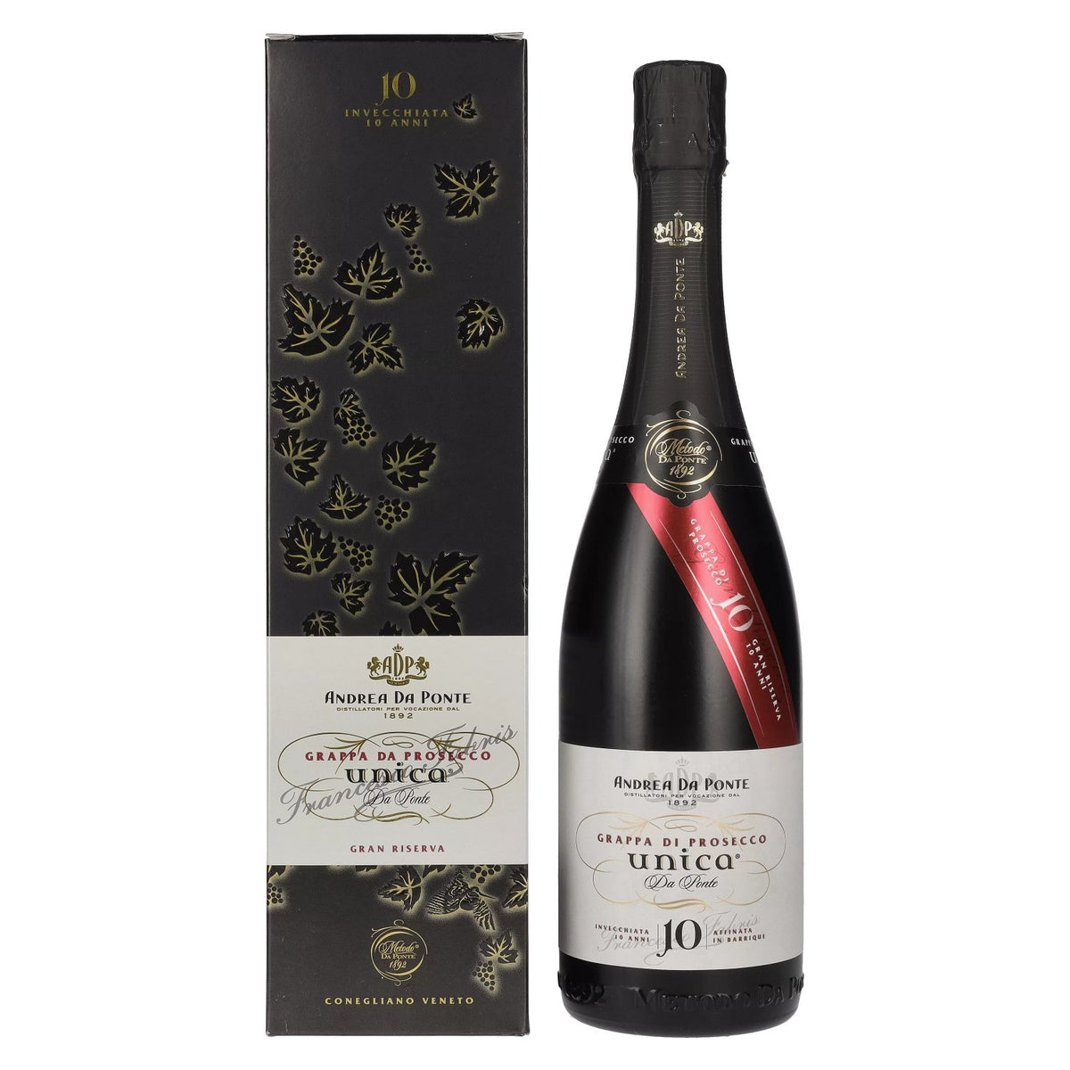 Andrea Da Ponte Grappa da Prosecco Unica Da Ponte 10 Anni 40% vol. 0.7 l in a gift box