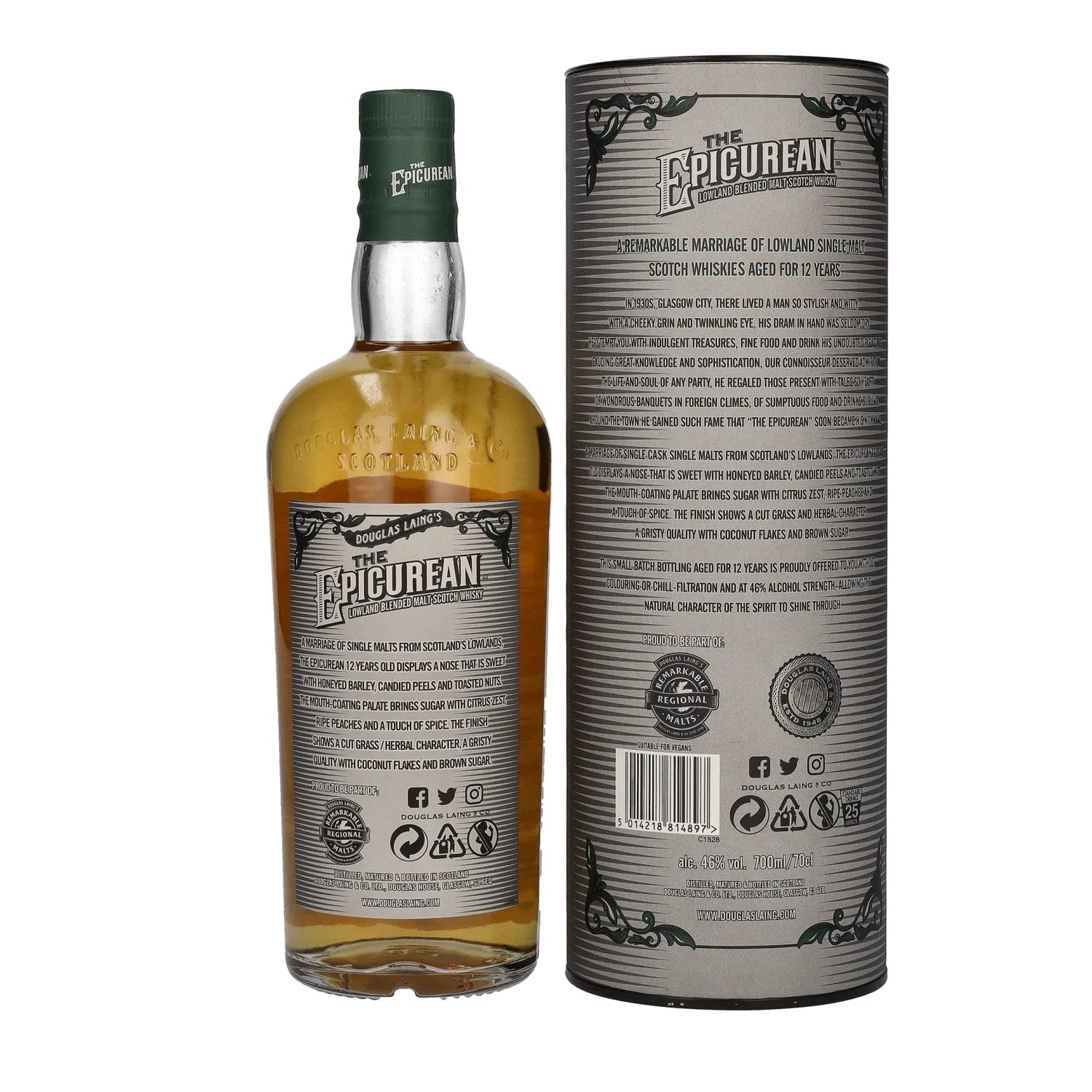 Douglas Laing THE EPICUREAN 12 Years Old Lowland Blended Malt 46% Vol. 0.7L in Gift Box