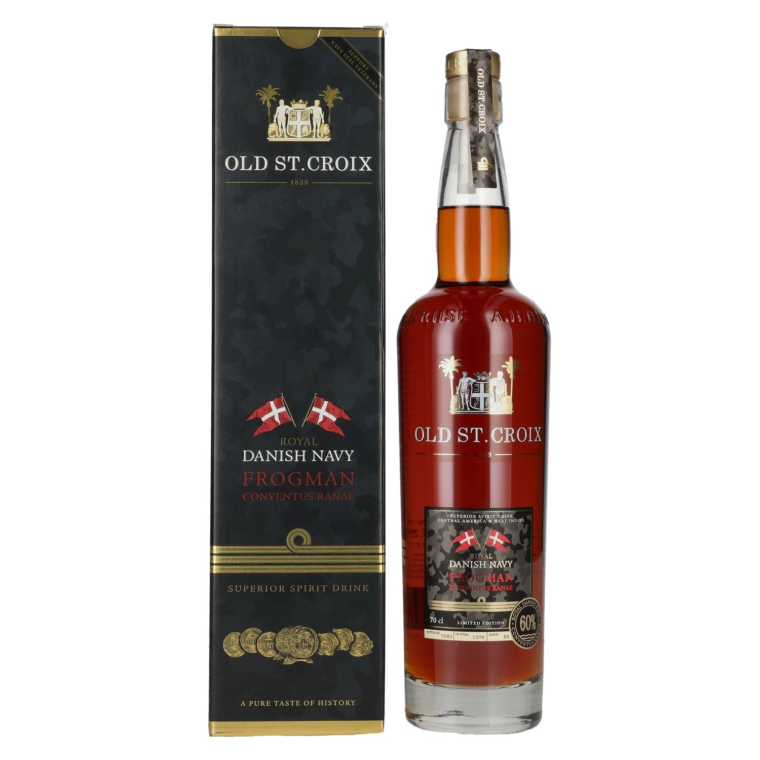 Old St. Croix A.H. Riise Royal DANISH NAVY FROGMAN Conventus Ranae Superior Spirit Drink 60% Vol. 0,7l in Geschenkbox