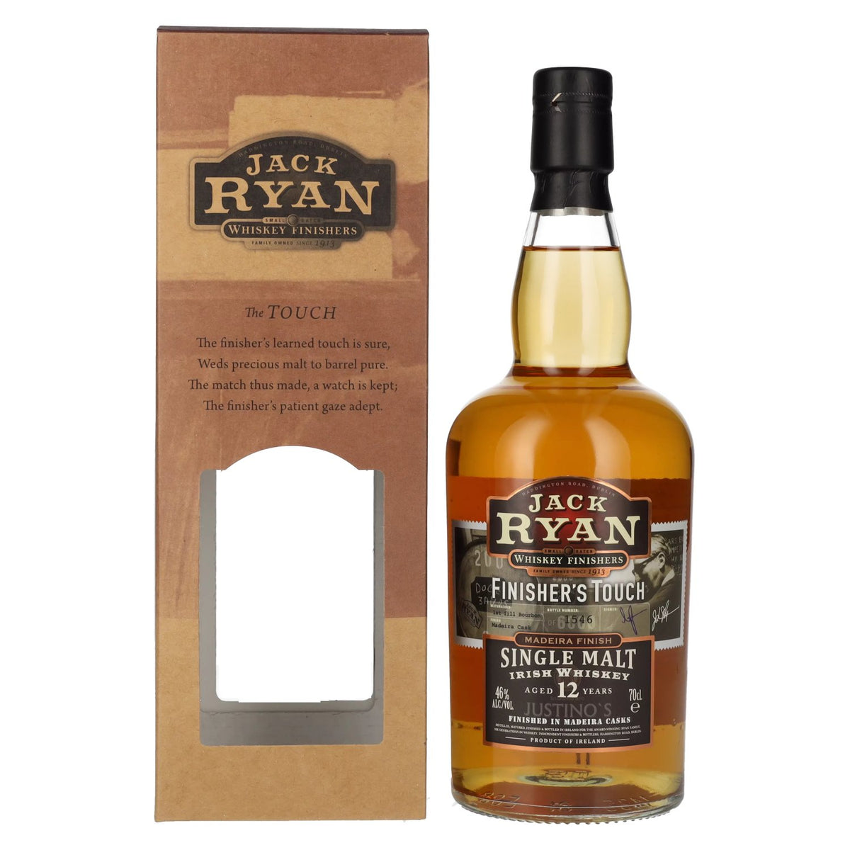 Jack Ryan 12 Years Old FINISHER'S TOUCH Single Malt Irish Whiskey Madeira Finish 46% Vol. 0.7l in Gift Box