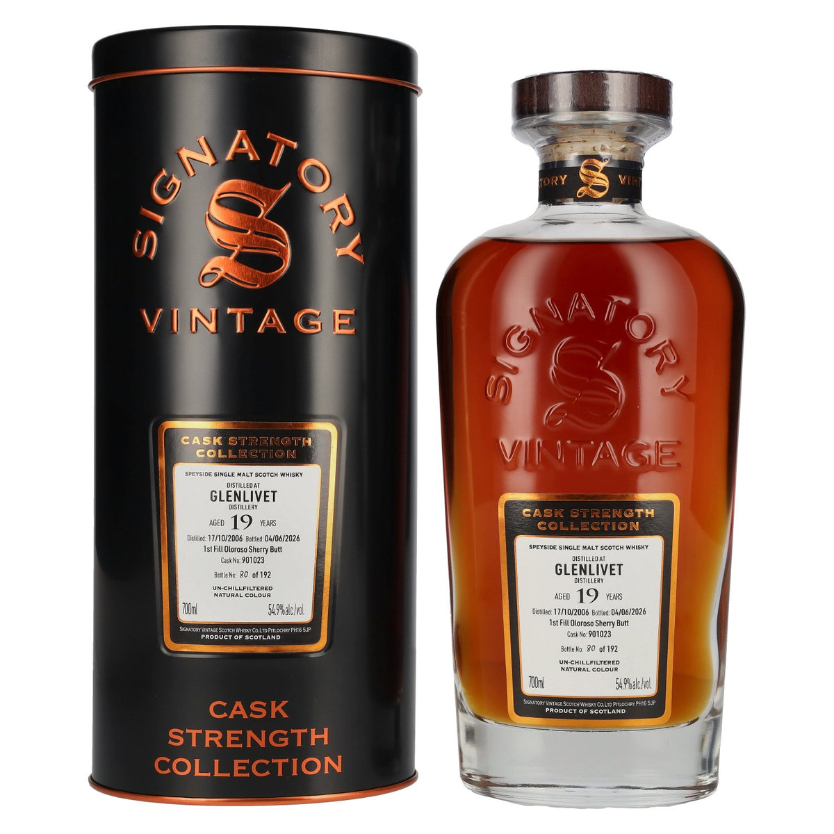 Signatory Vintage GLENLIVET 19 Years Old Cask Strength Collection #901023 2006 54.9% vol. 0.7 l in a tin box