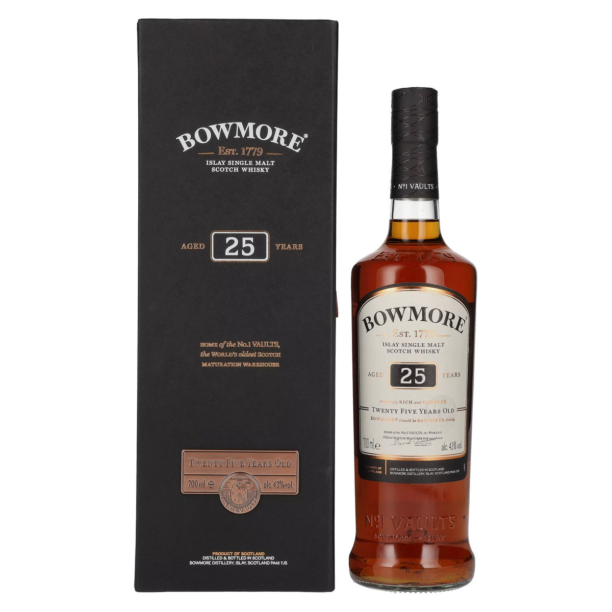 Bowmore 25 Years Old Islay Single Malt 43% ABV 0.7l in a gift box