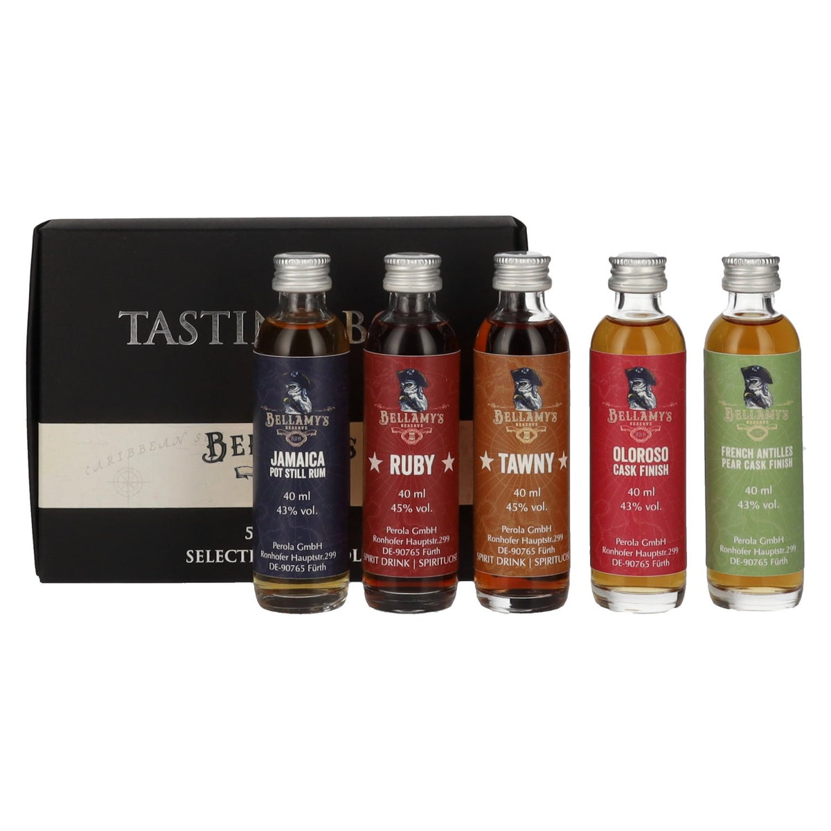 Bellamy's Reserve Rum Tasting Box Selected by Perola 2024 43.8% Vol. 5x0.04l in Gift Box