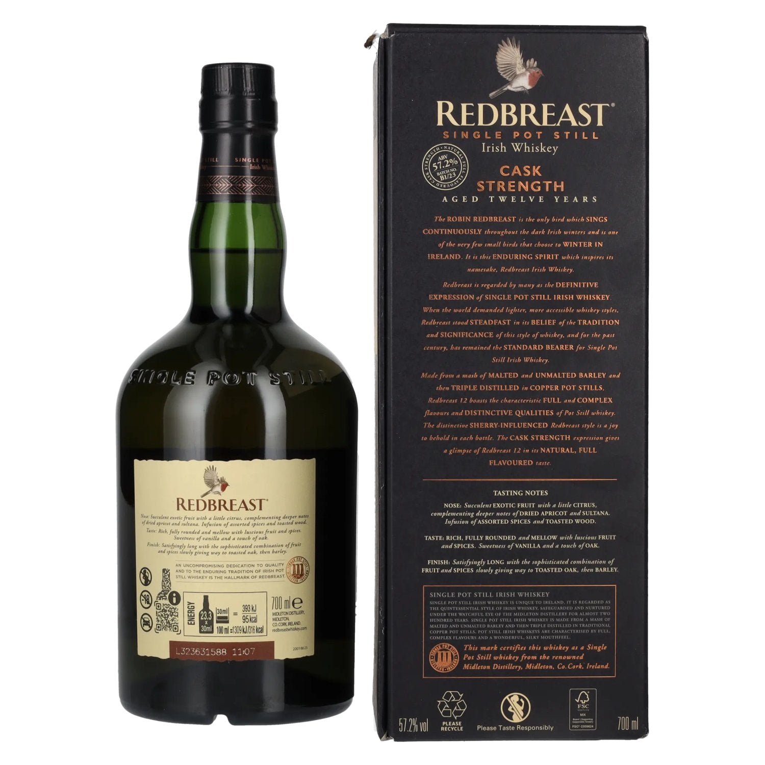 Redbreast 12 Years Old Single Pot Still CASK STRENGTH 57,2% Vol. 0,7l in Geschenkbox