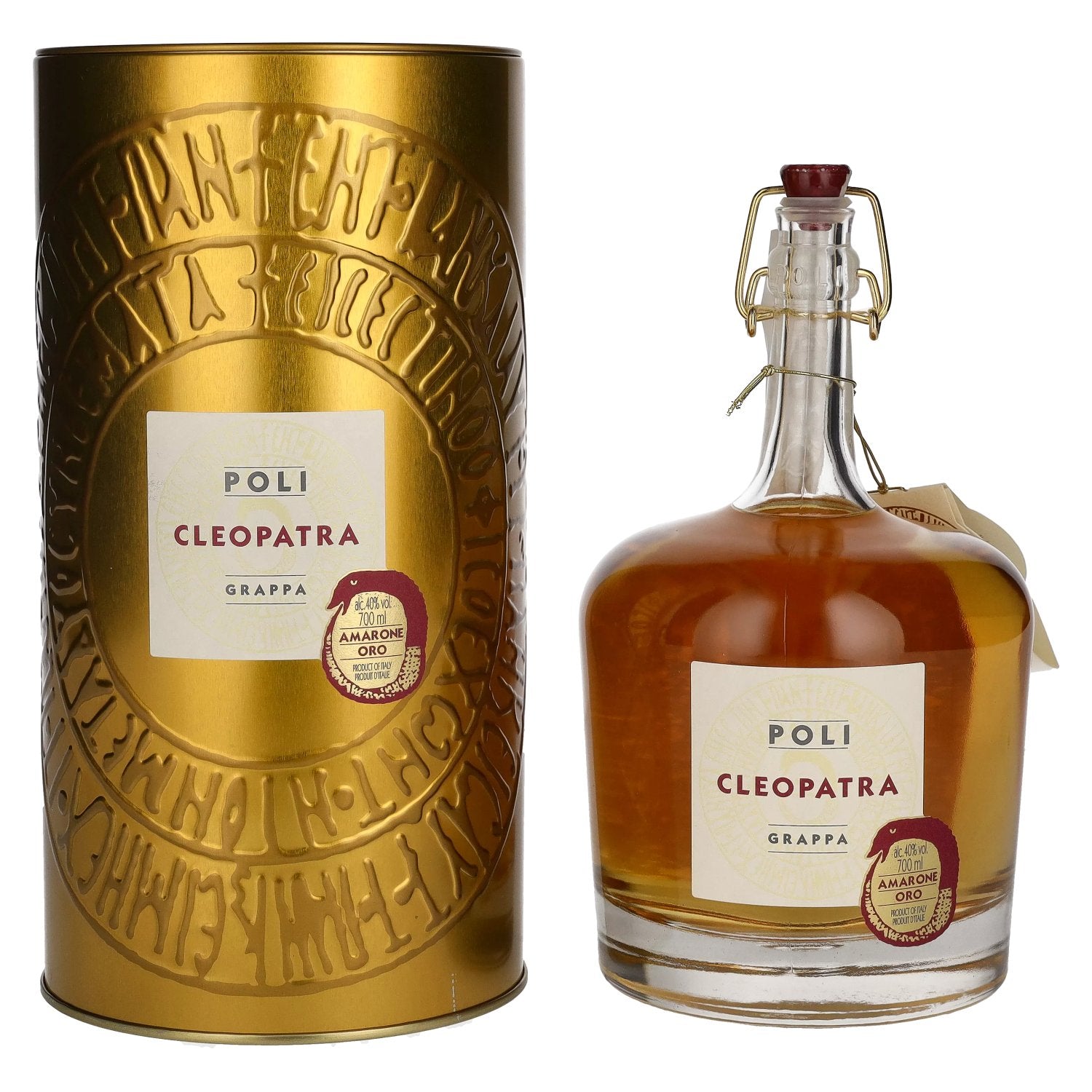 Poli Grappa Cleopatra Amarone Oro 40% Vol. 0.7L in Tin Box