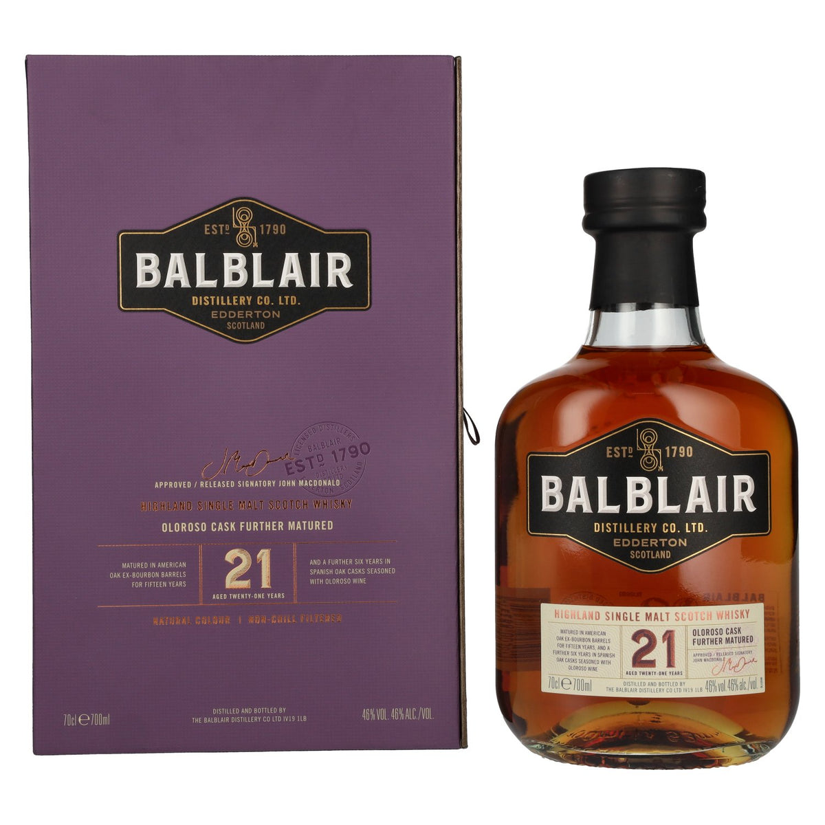 Balblair 21 Years Old Highland Oloroso Cask Single Malt 46% Vol. 0,7l in Geschenkbox