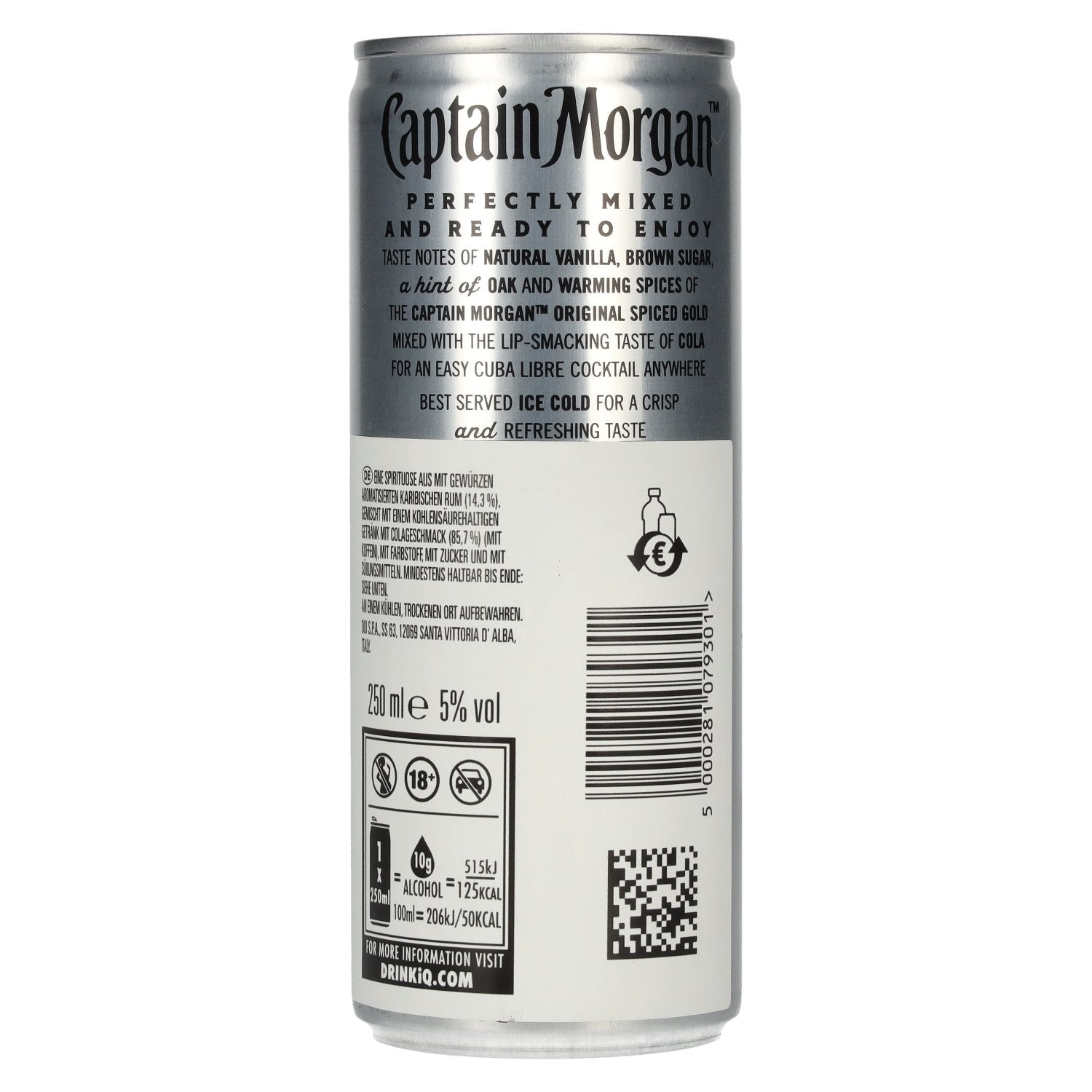 Captain Morgan Original Spiced Gold & Cola 5% ABV 12x0.25L Cans Deposit