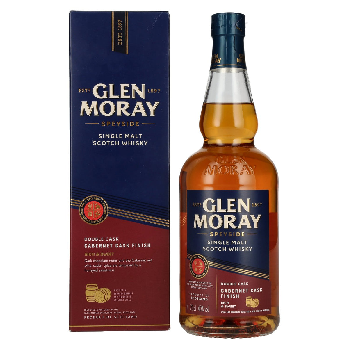 Glen Moray Cabernet Double Cask Finish Single Malt 40% Vol. 0,7l in Geschenkbox