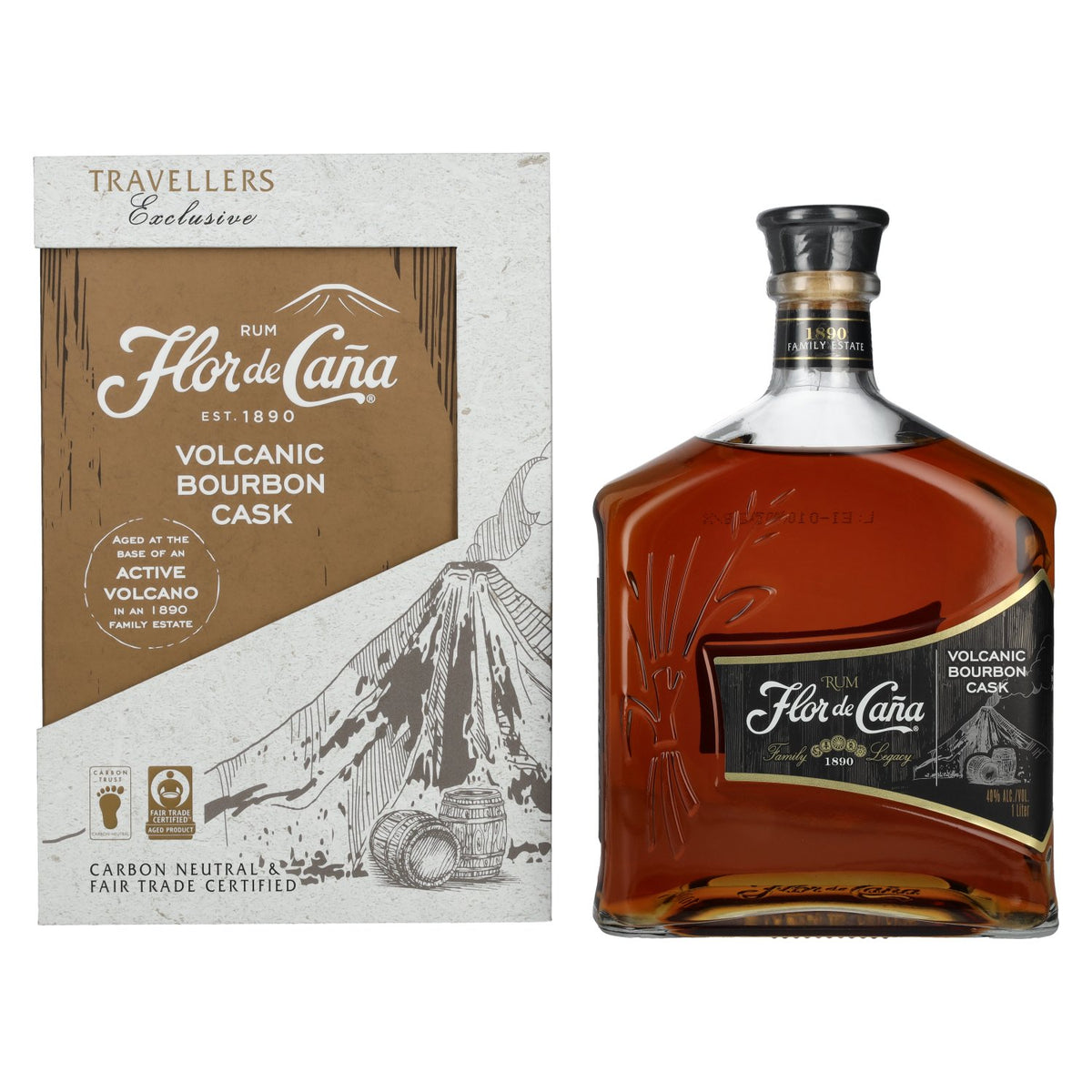 Flor de Caña Volcanic Bourbon Cask 40% Vol. 1l in gift box