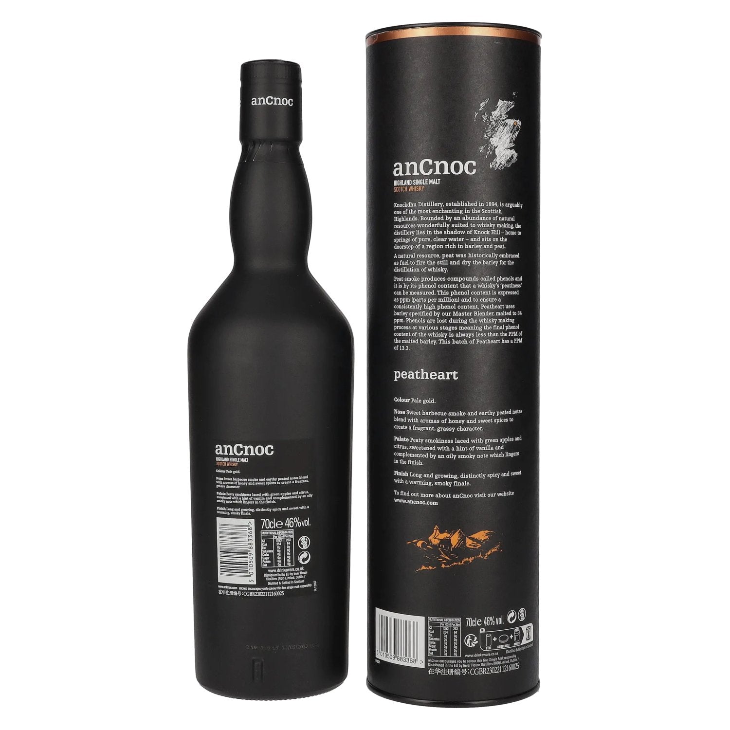 AnCnoc PEATHEART Heavily Peated Batch 3 46% Vol. 0,7l in Geschenkbox
