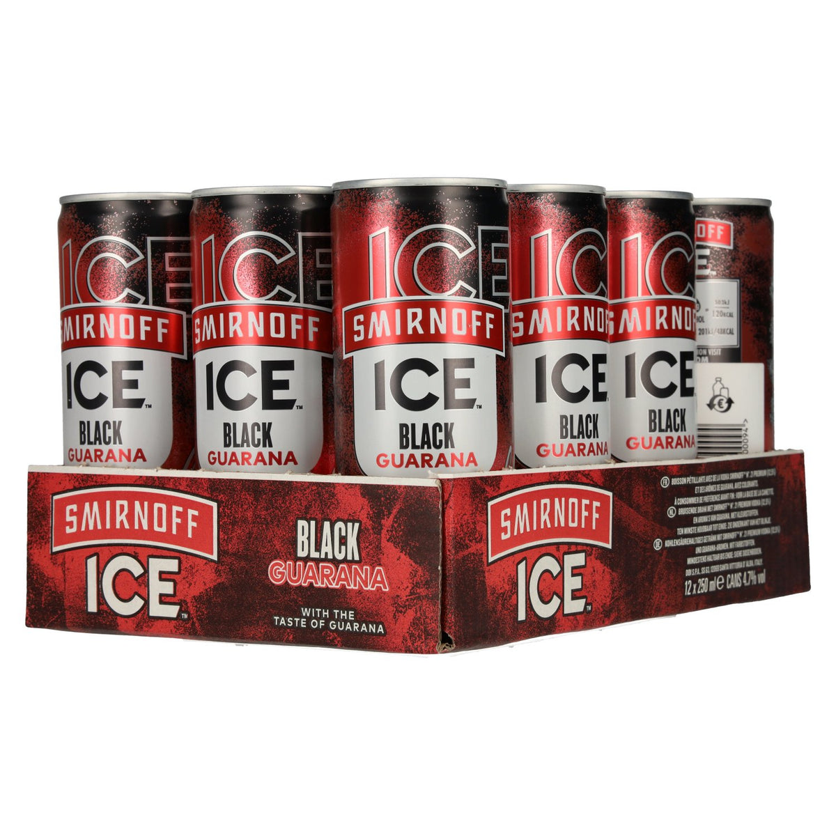 Smirnoff ICE Black Guarana 4.7% ABV, 12 x 0.25l tins, deposit