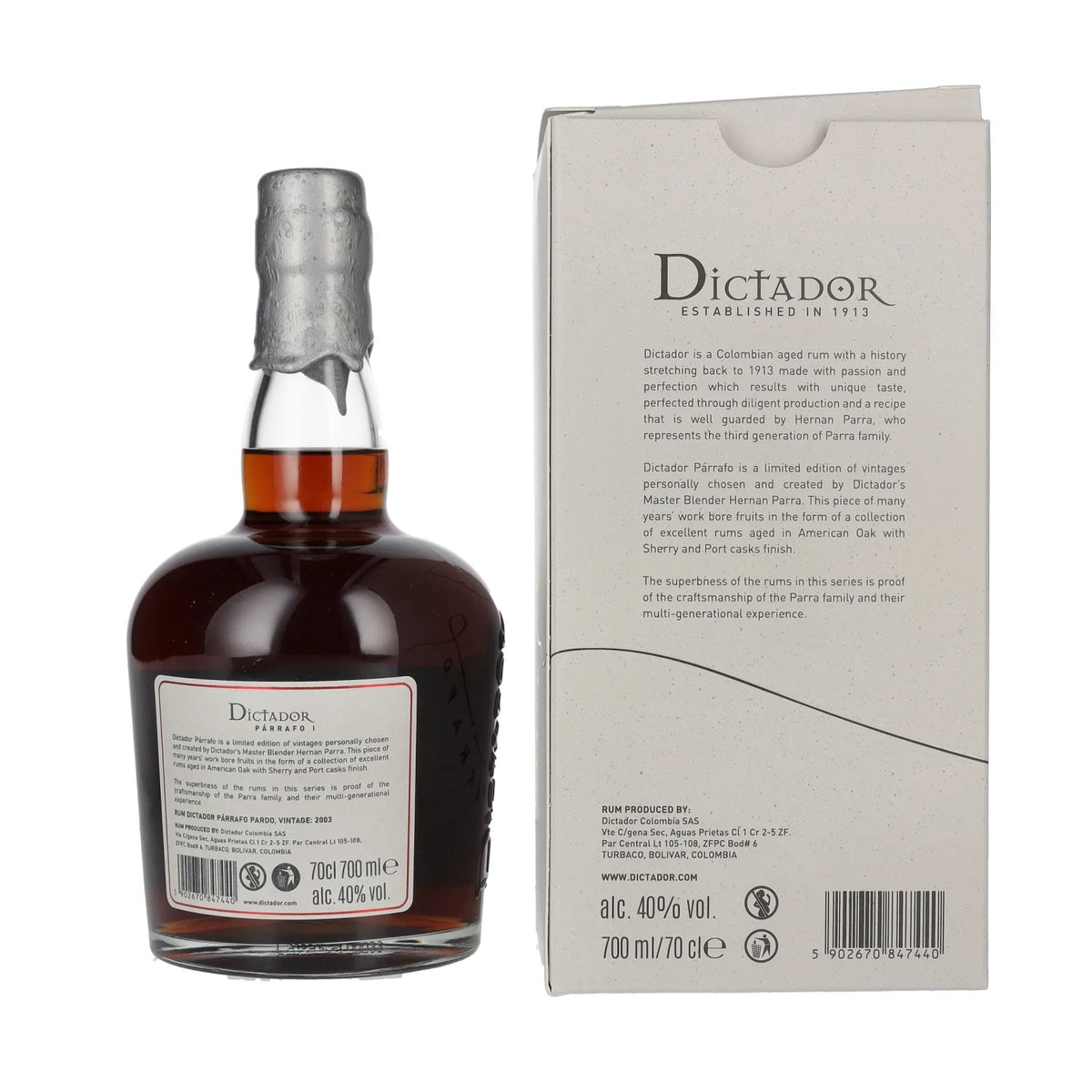 Dictador PÁRRAFO I 19 Years Old PARDO Vintage 2003 40% Vol. 0.7l in gift box