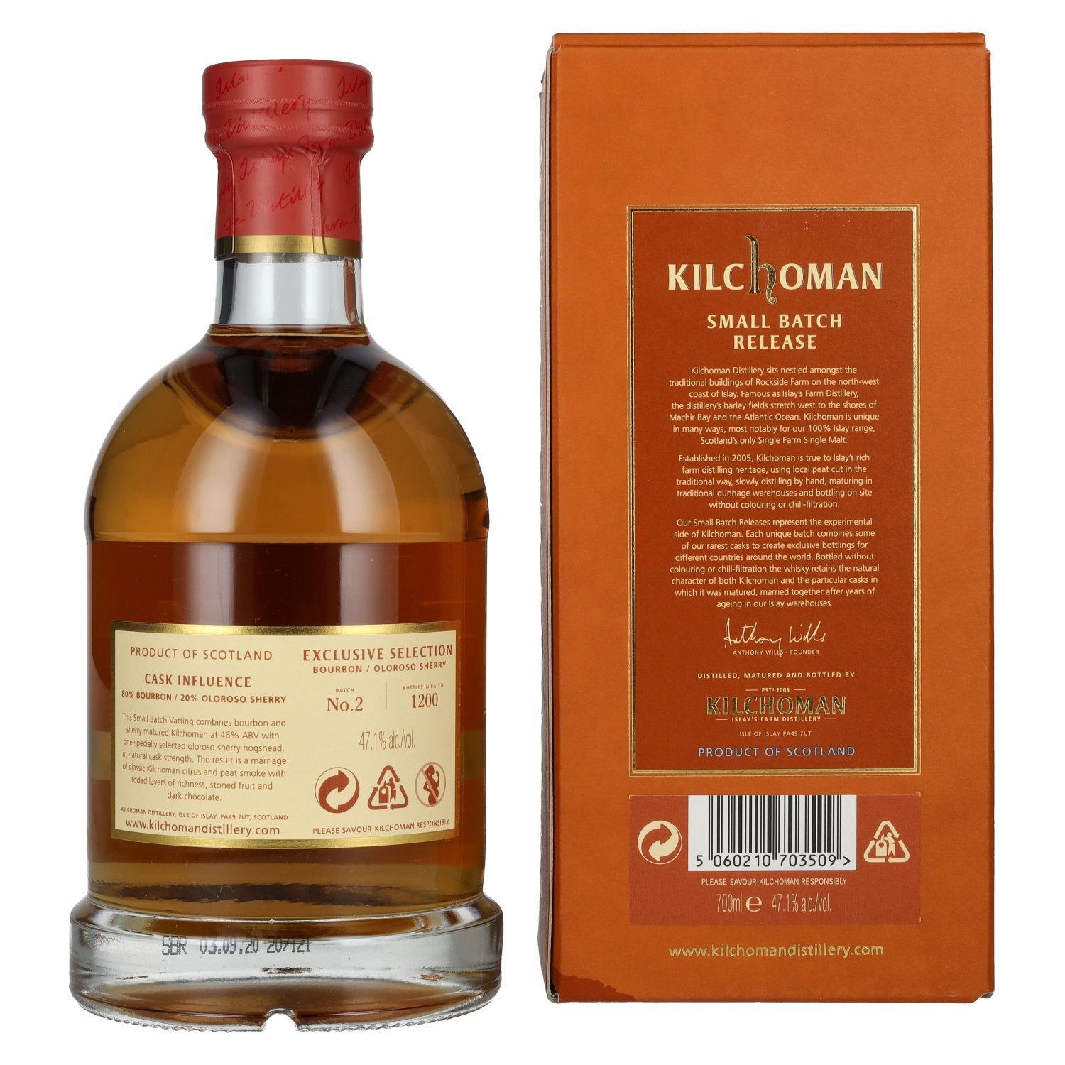 Kilchoman Islay Single Malt Whisky Bourbon/Oloroso Sherry SMALL BATCH 2 47,1% Vol. 0,7l in Geschenkbox