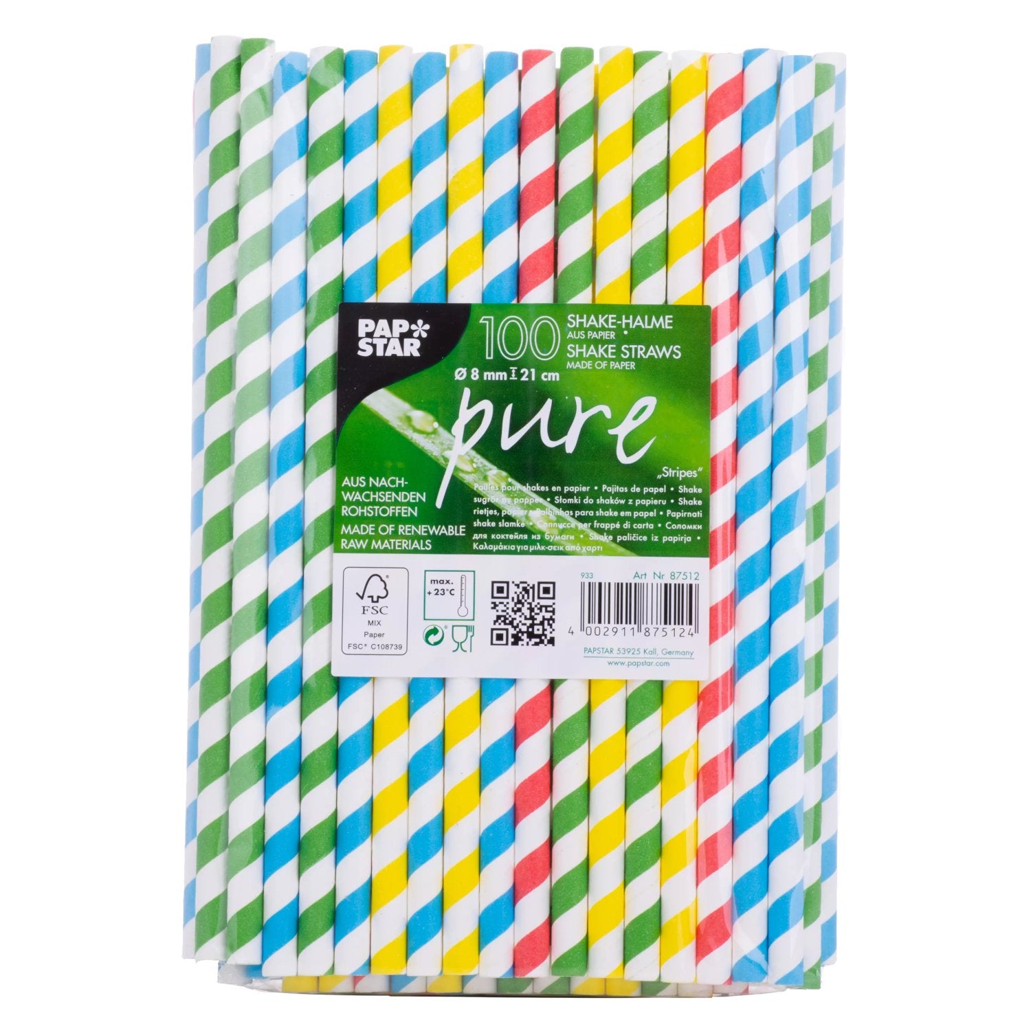 Straws paper colored assorted 21 cm 100 pieces