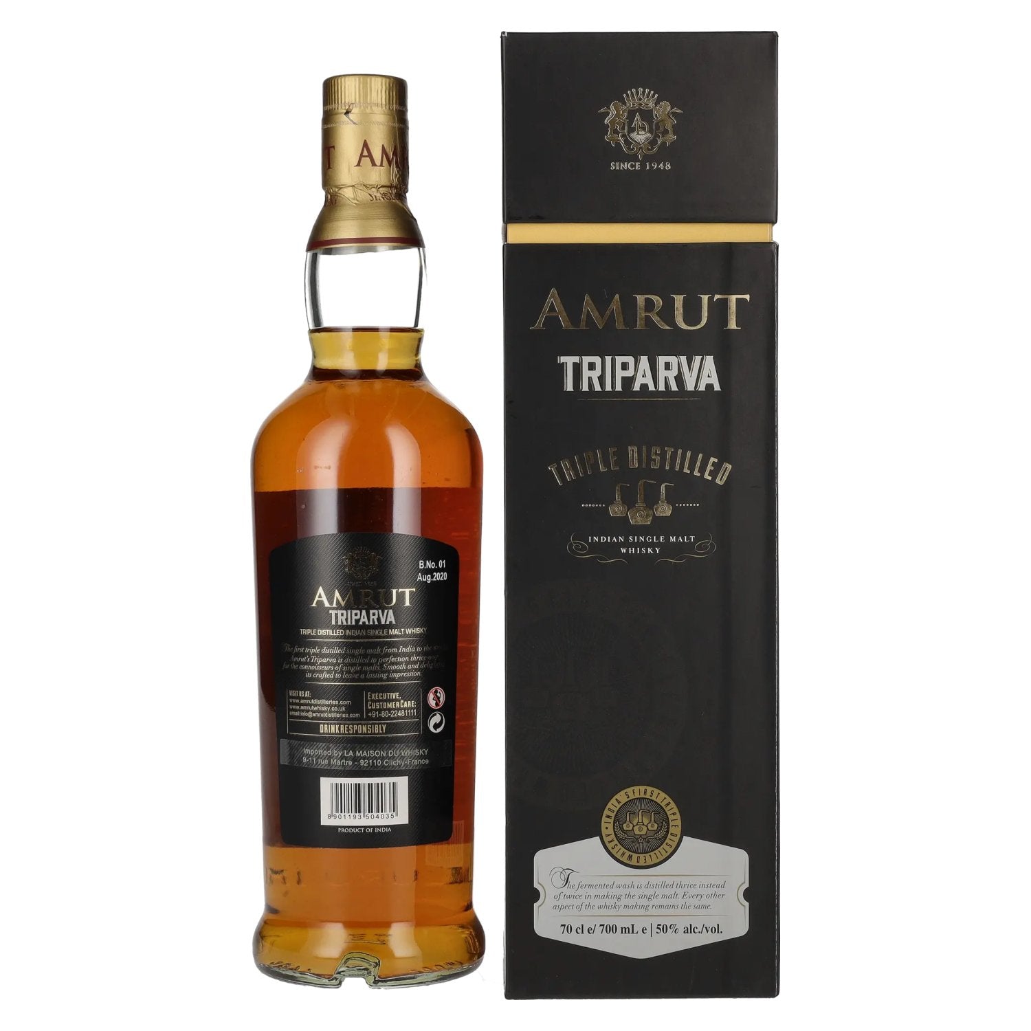 Amrut TRIPARVA Triple Distilled Indian Single Malt Whisky 50% Vol. 0.7L in gift box
