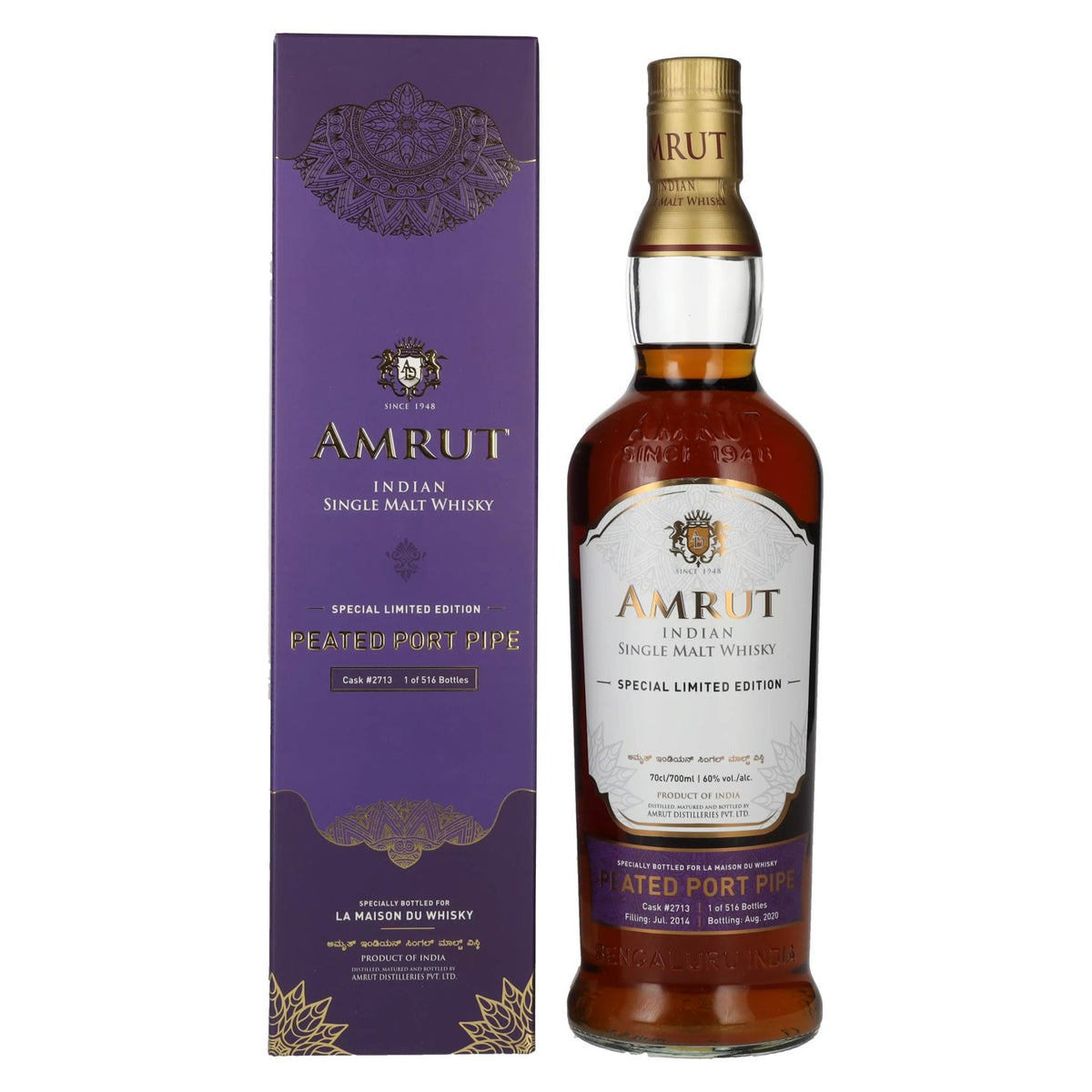 Amrut PORT PIPE Indian Single Malt Whisky 60% ABV, 0.7l, in a gift box