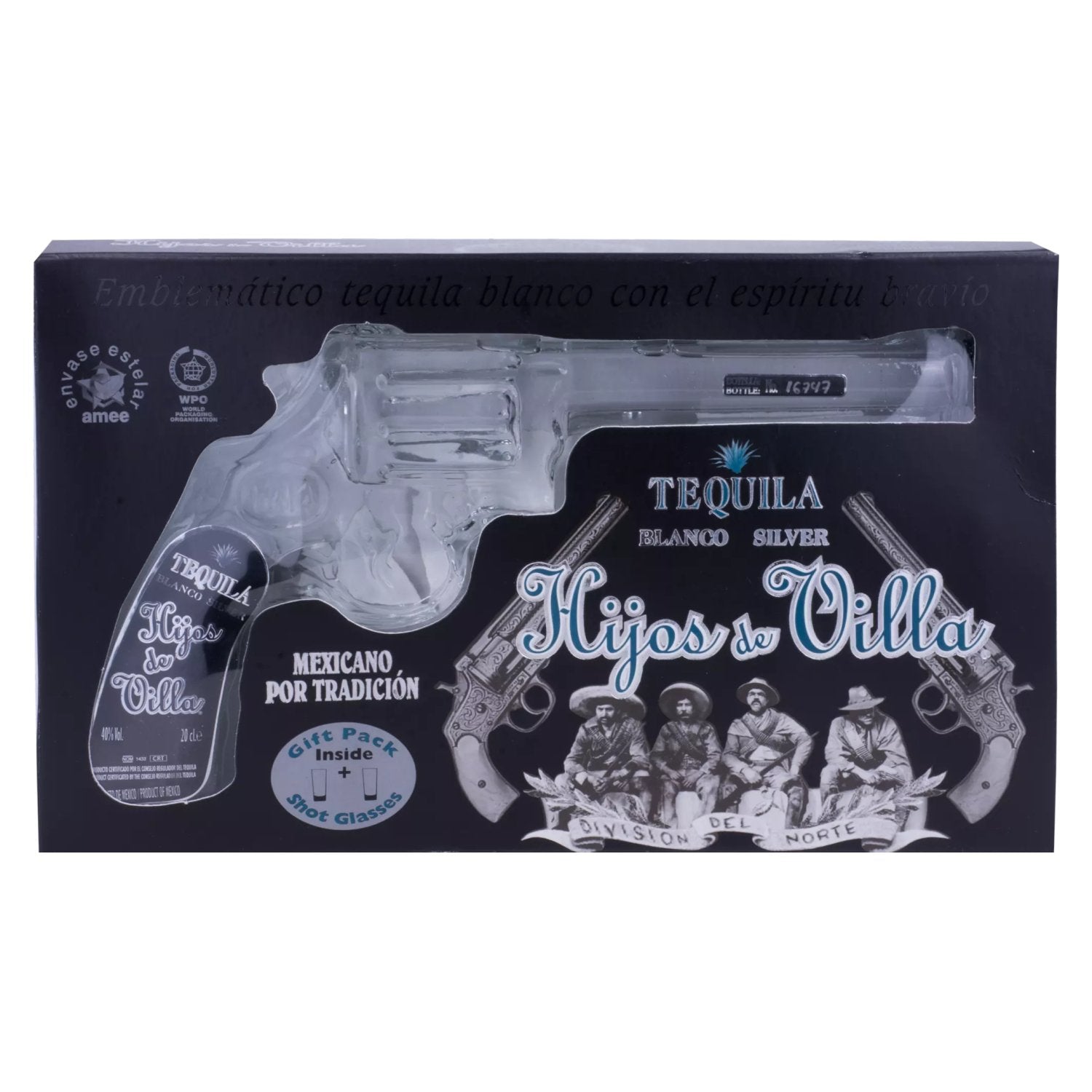 Hijos de Villa Tequila Blanco Silver 40% Vol. 0,2l in Geschenkbox mit 2 Shotgläsern