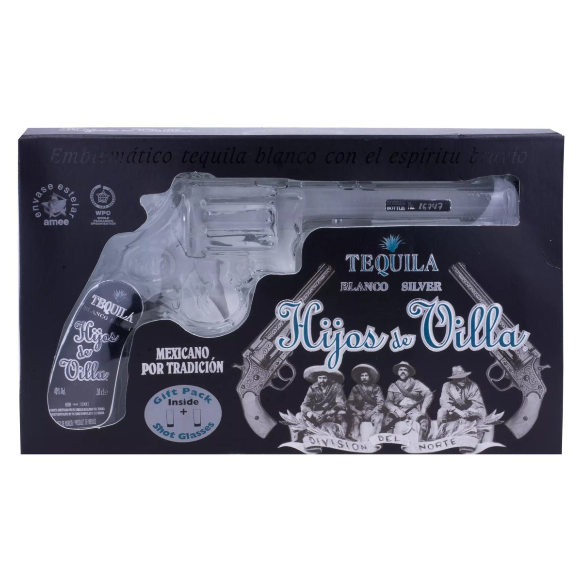 Hijos de Villa Tequila Blanco Silver 40% ABV, 0.2 l, in a gift box with 2 shot glasses