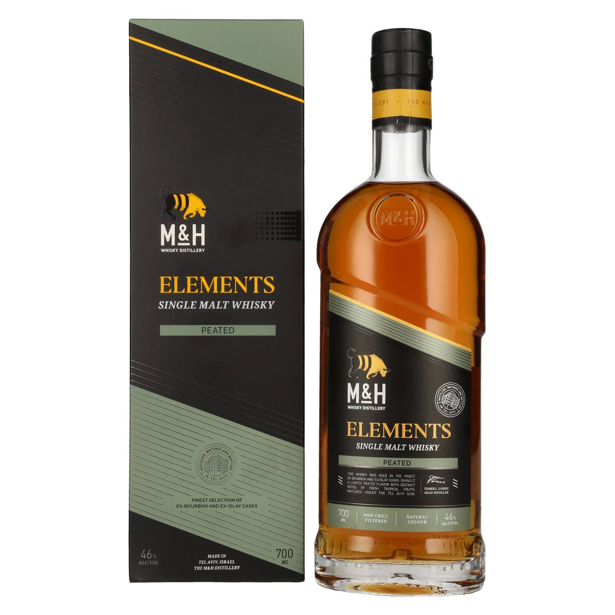 M&H ELEMENTS Peated Single Malt Whisky 46% Vol. 0.7l in gift box