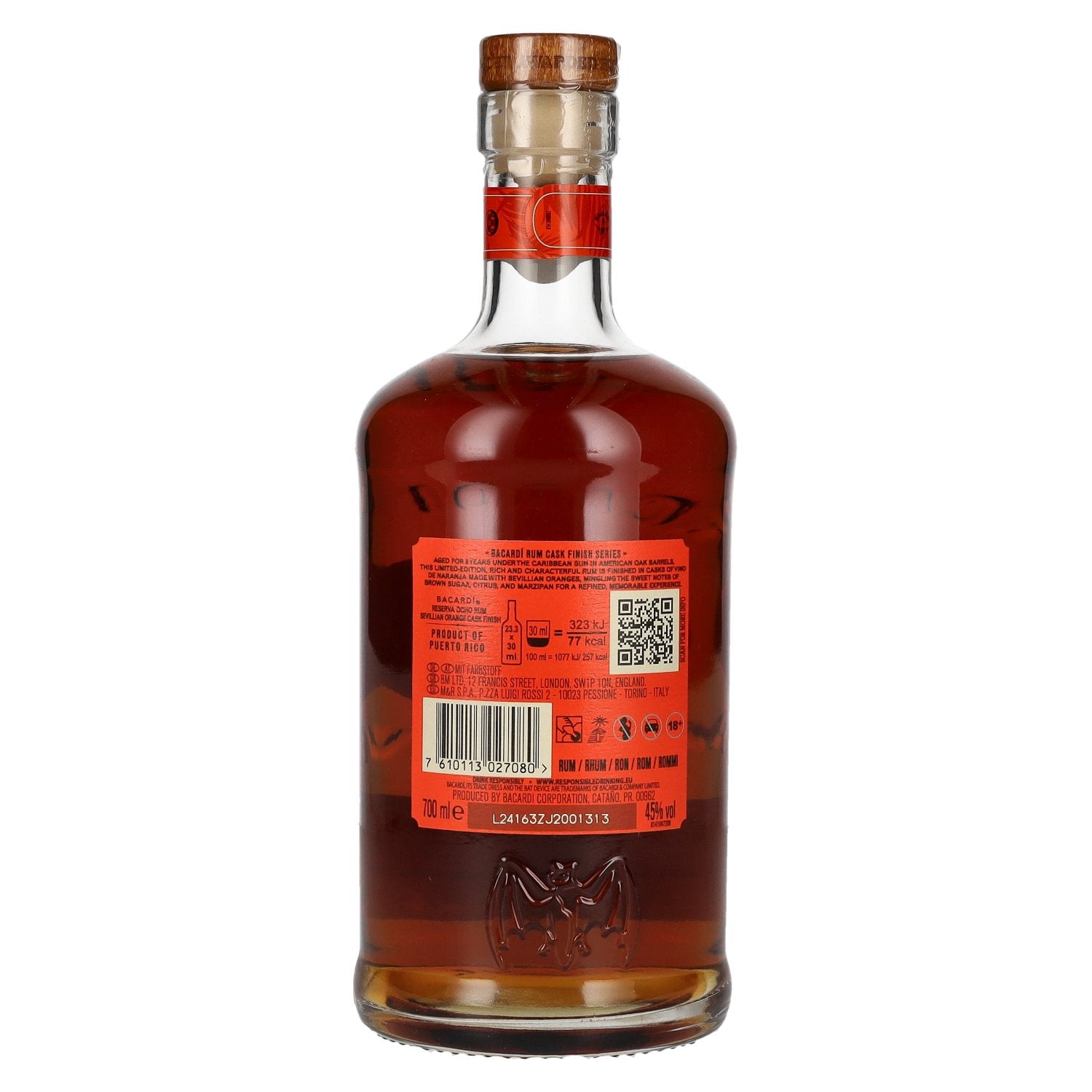 Bacardi 8 Años RESERVA OCHO Sevillian Orange Cask Finish Rum 45% Vol. 0.7l