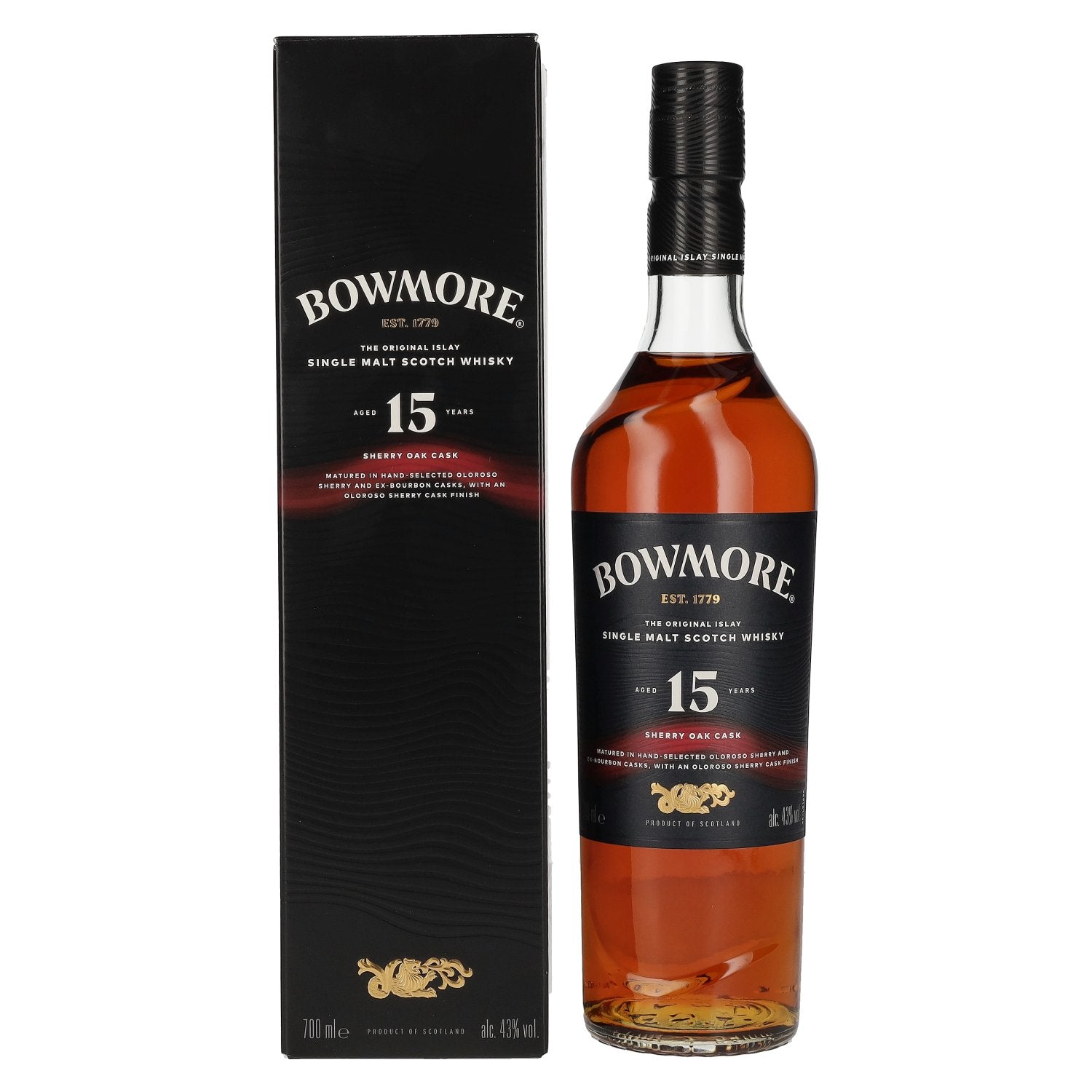 Bowmore 15 Years Old Sherry Oak Cask Islay Single Malt 43% Vol. 0.7L in Gift Box