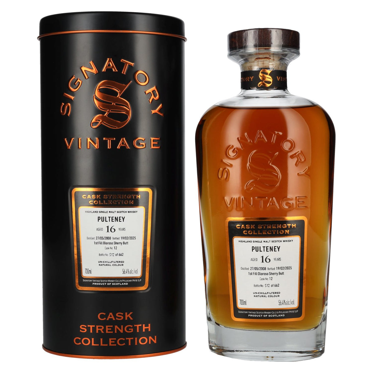 Signatory Vintage PULTENEY 16 Years Old 1st Fill Oloroso Cask Strength #12 2008 56,4% Vol. 0,7l in Tinbox