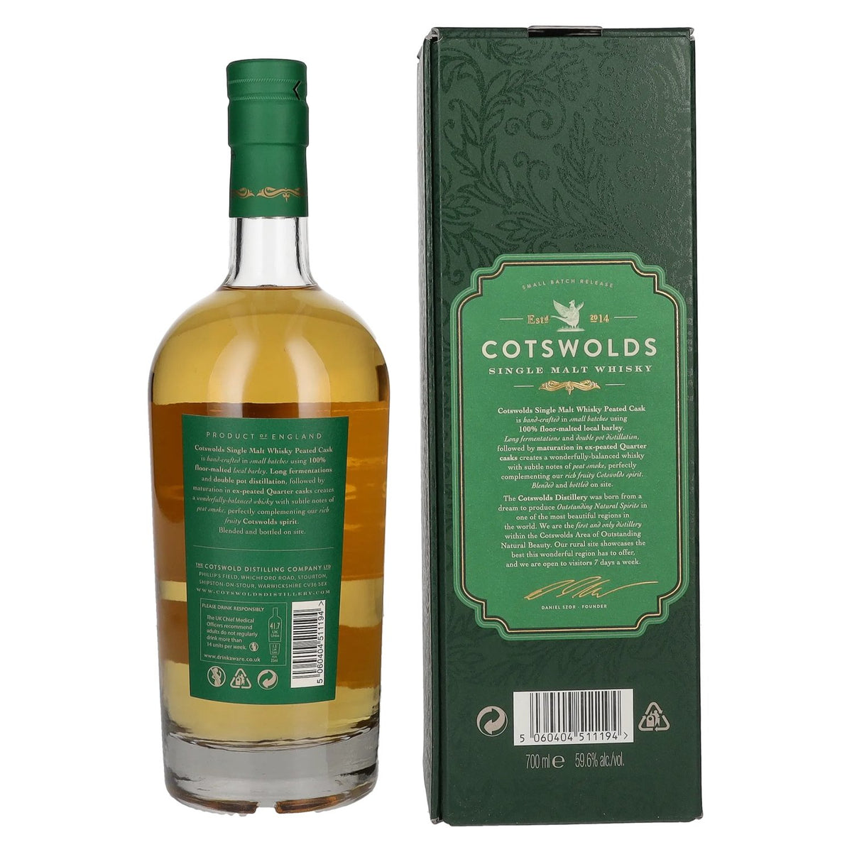 Cotswolds PEATED CASK Single Malt Whisky 59.6% ABV, 0.7l, in a gift box