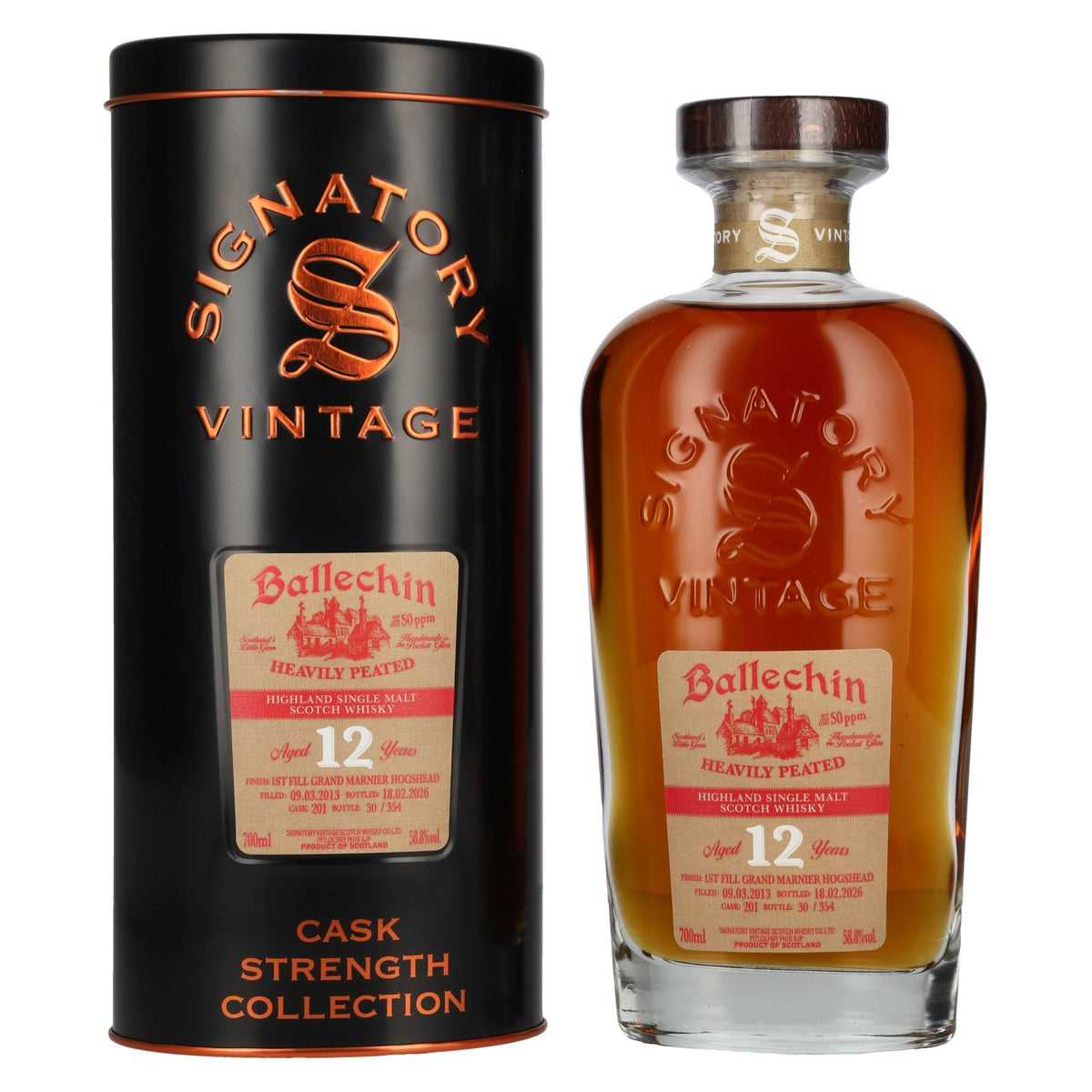 Signatory Vintage BALLECHIN 12 Years Old Cask Strength 1st Fill Grand Marnier #201 2013 58.8% vol. 0.7 l in a tin box