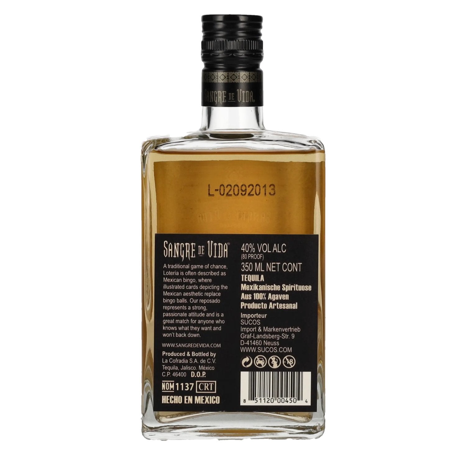 Sangre de Vida Loteria LA BANDERA Reposado Tequila 100% Agave 40% Vol. 0.35l