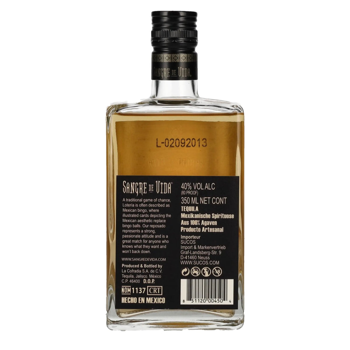 Sangre de Vida Loteria LA BANDERA Reposado Tequila 100% Agave 40% ABV 0.35l