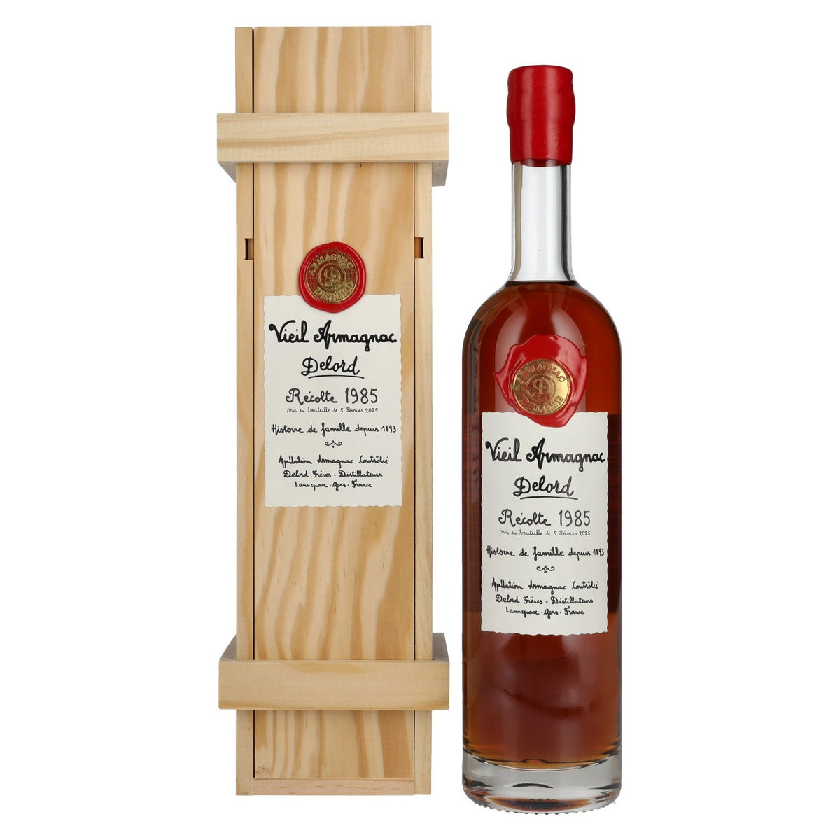 Old Armagnac Delord Vintage Récolte 1985 40% Vol. 0.7l in wooden box