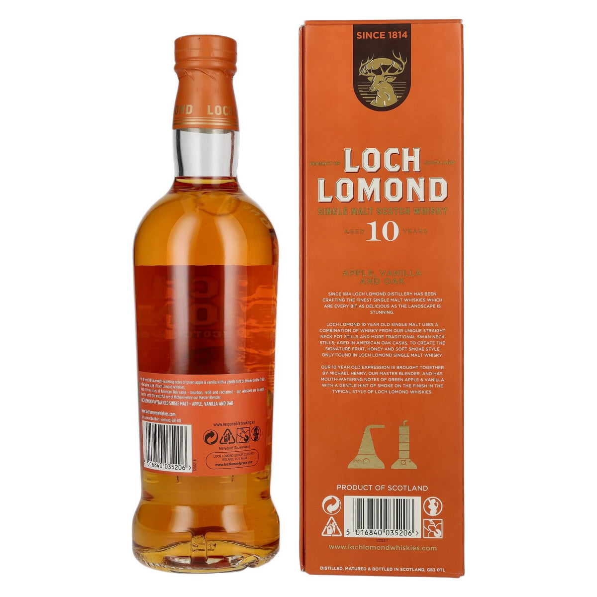 Loch Lomond 10-Year-Old Single Malt Apple, Vanilla and Oak Whisky 40% ABV 0.7l in a gift box