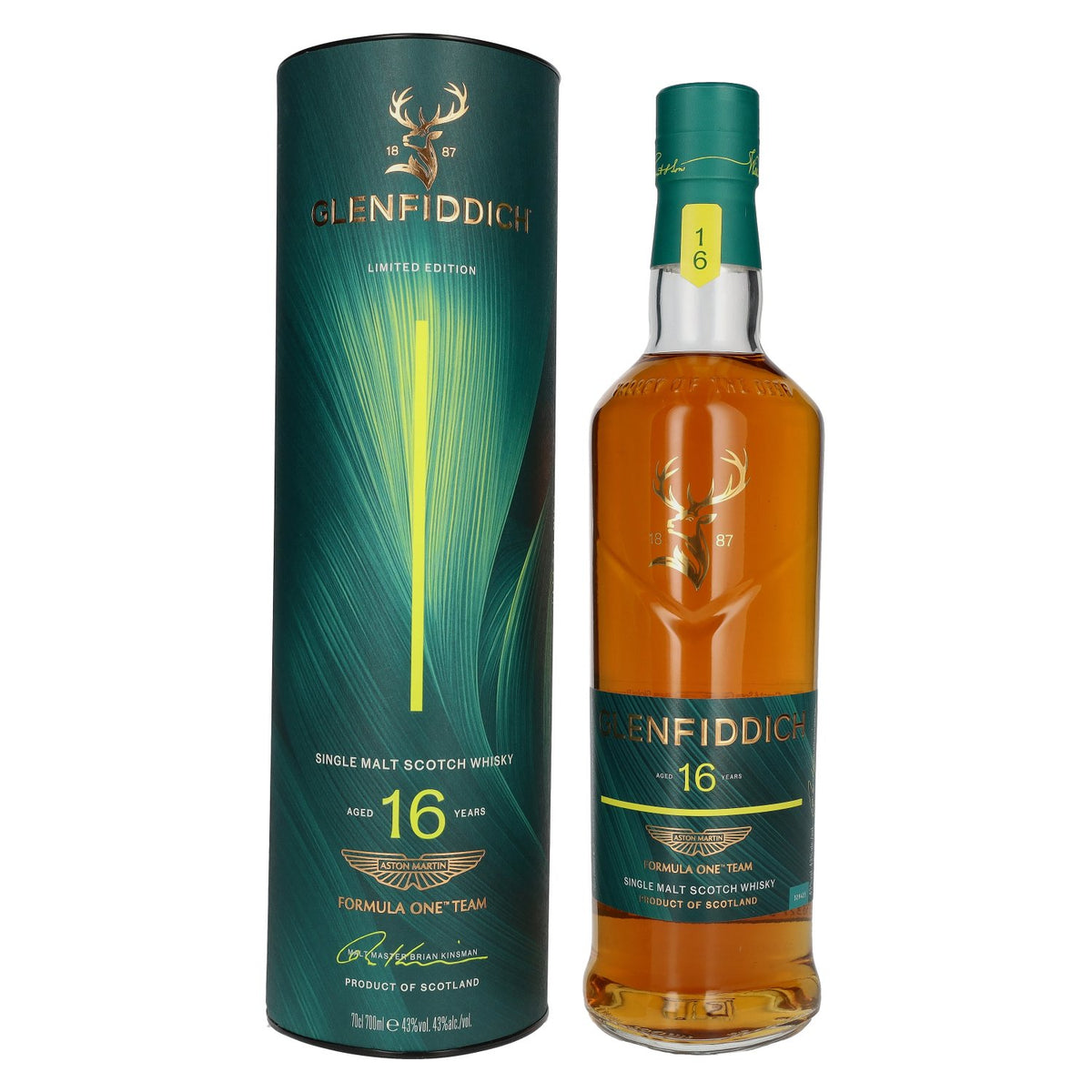 Glenfiddich 16 Years Old ASTON MARTIN FORMULA ONE TEAM Single Malt Scotch Whisky Edition 2, 43% vol., 0.7 l in a gift box