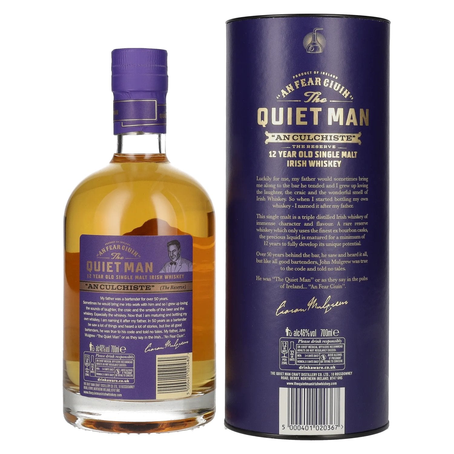 The Quiet Man AN CULCHISTE 12 Year Old Single Malt Irish Whiskey 46% Vol. 0,7l in Geschenkbox