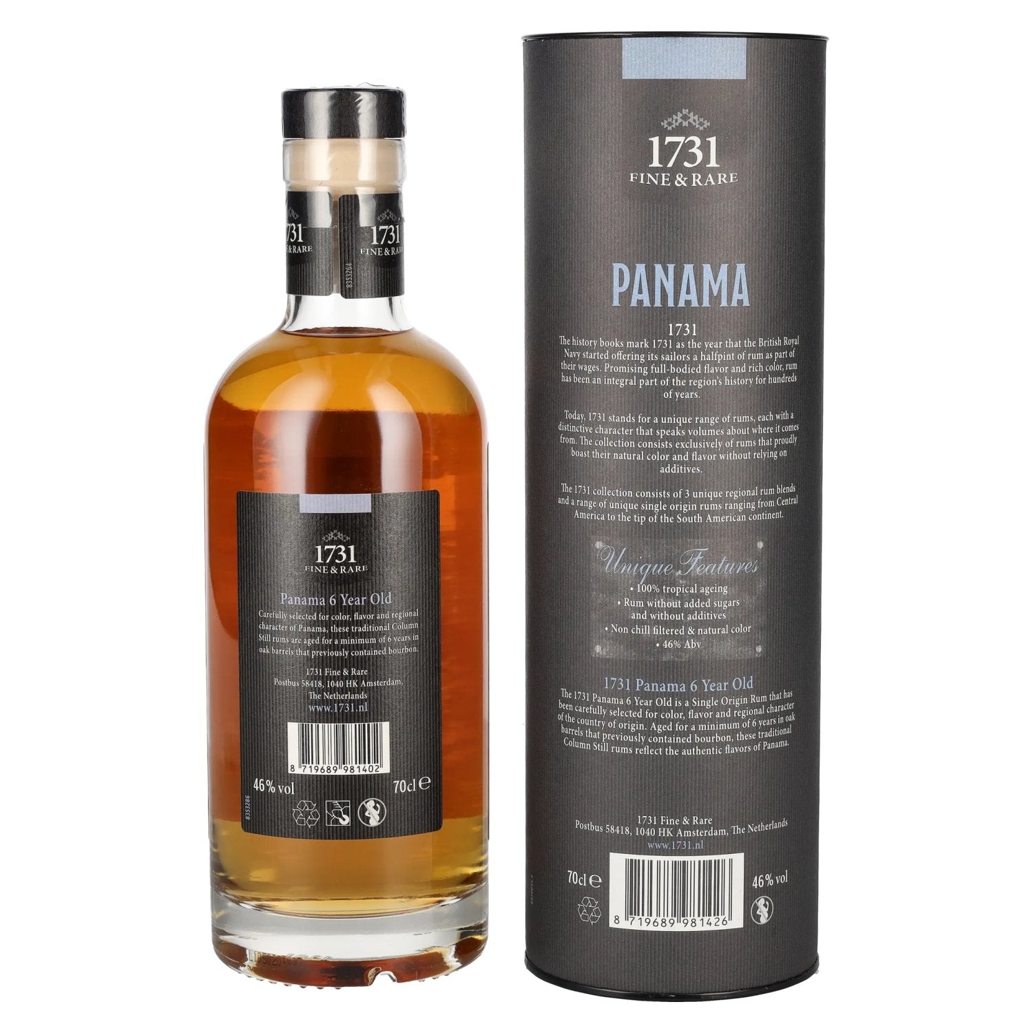 1731 Fine & Rare PANAMA 6 Years Old Single Origin Rum 46% Vol. 0,7l in Geschenkbox