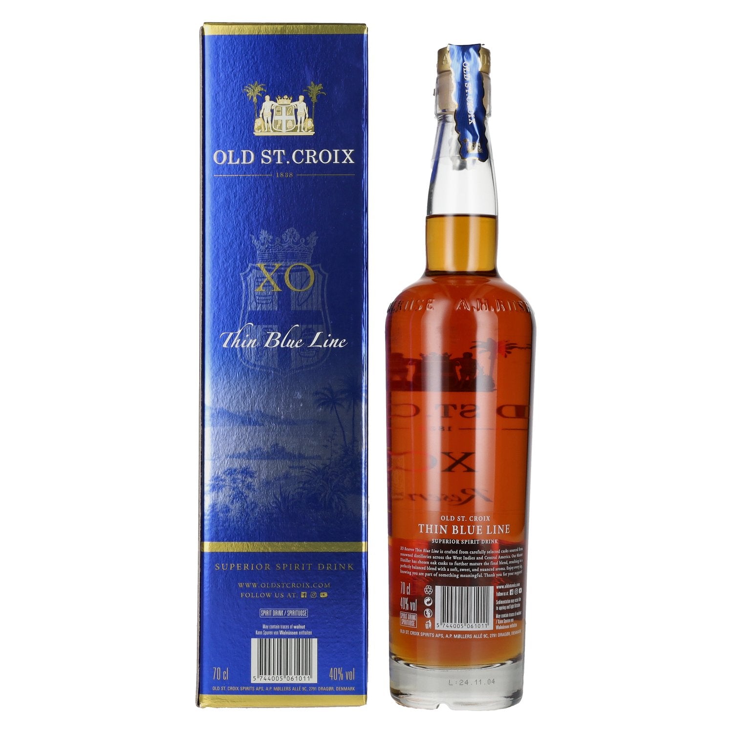 Old St. Croix A.H. Riise X.O. THE THIN BLUE LINE Spirit Drink 40% Vol. 0,7l in Geschenkbox