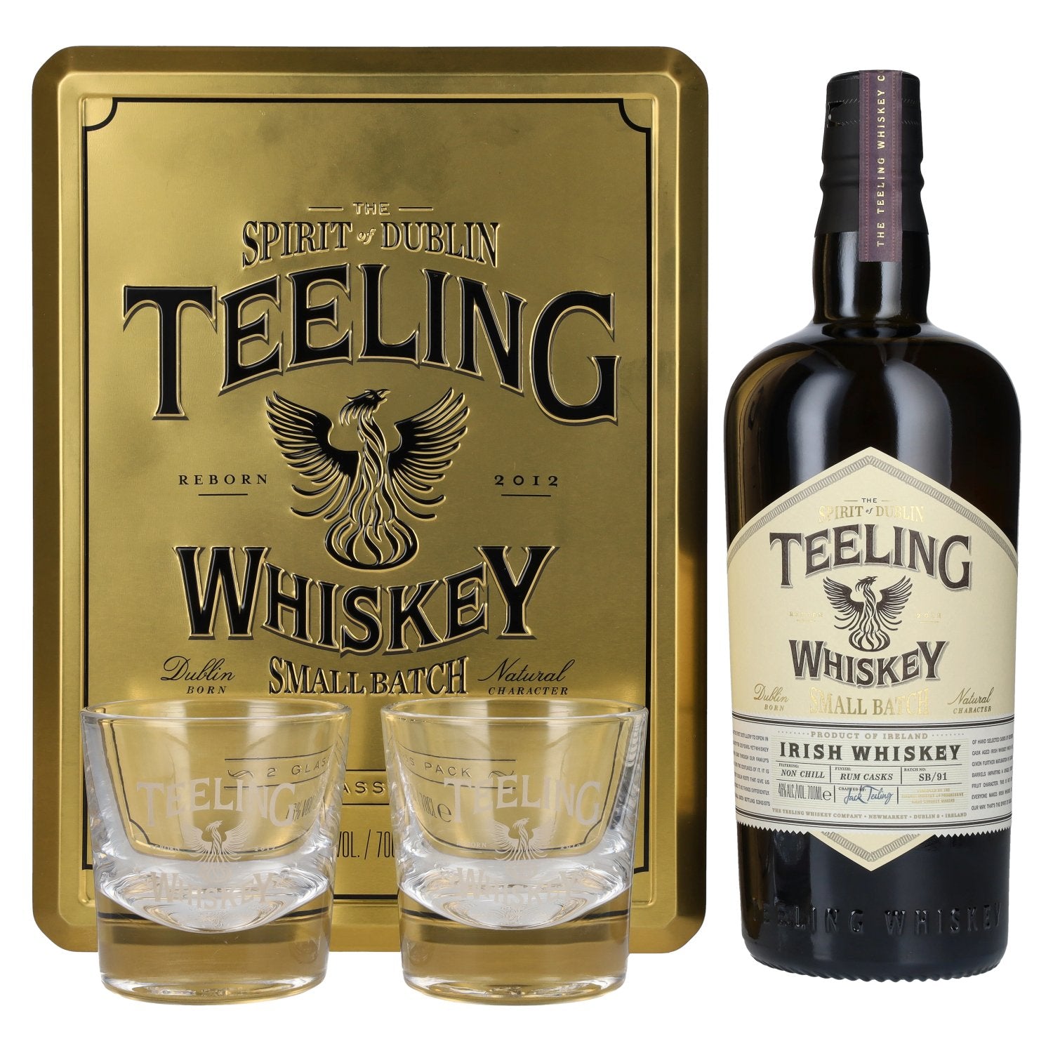 Teeling Whiskey SMALL BATCH Irish Whiskey Rum Cask 46% Vol. 0.7l in Tinbox with 2 Glasses