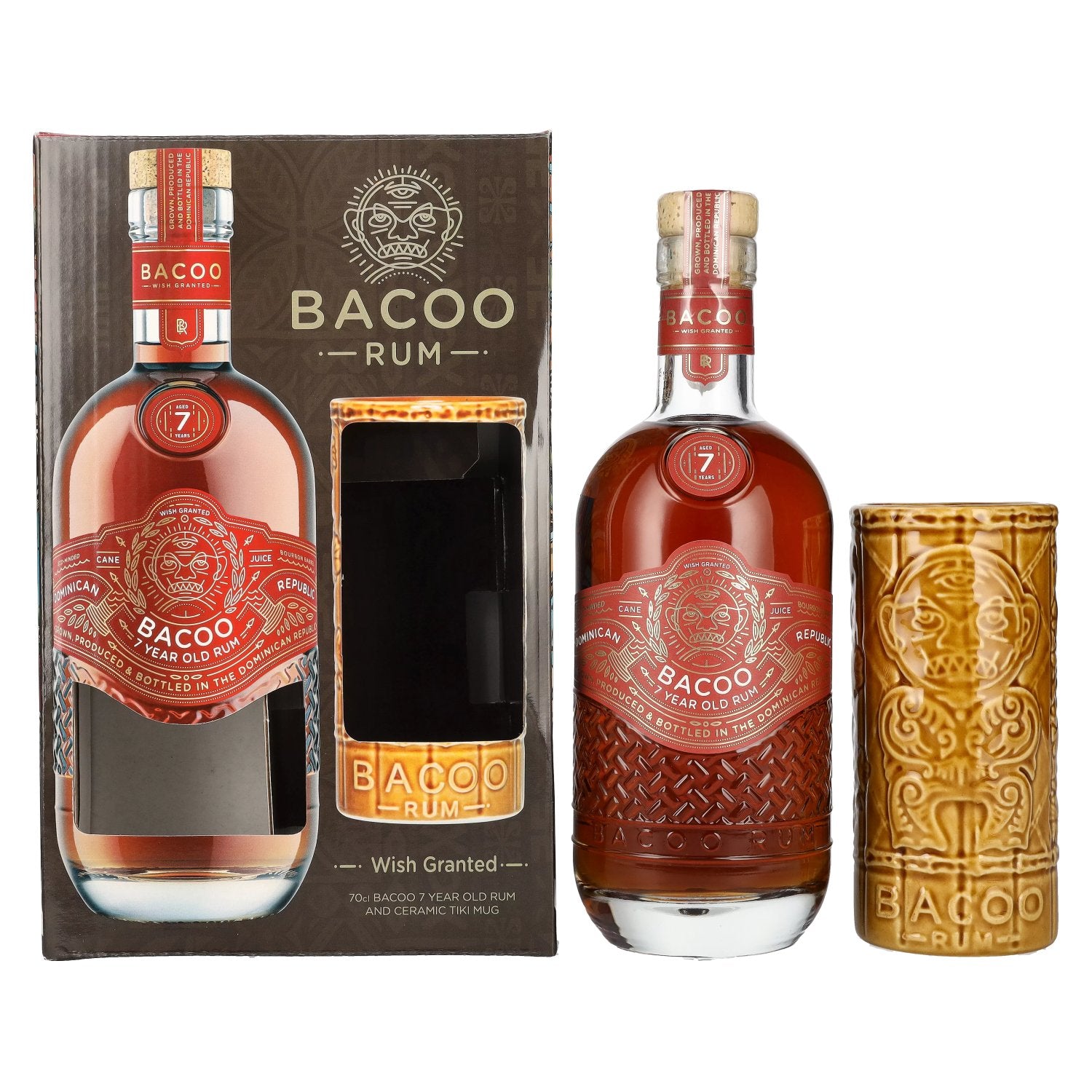 Bacoo 7 Years Old Rum 40% Vol. 0.7l in gift box with Tiki Mug