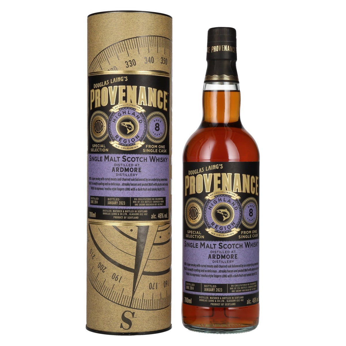Douglas Laing PROVENANCE Ardmore 8 Years Old Single Cask Single Malt Scotch Whisky 2014 46% Vol. 0.7L in gift box