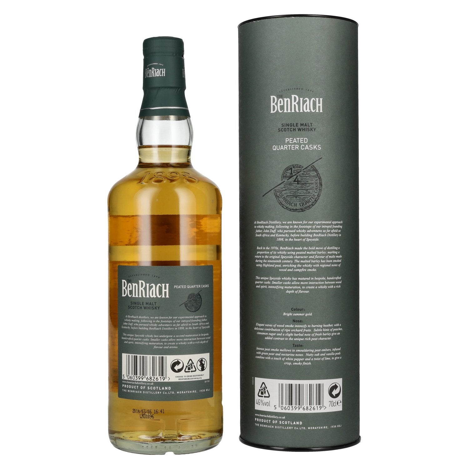 The BenRiach PEATED QUARTER CASKS Single Malt Scotch Whisky 46% Vol. 0,7l in Geschenkbox